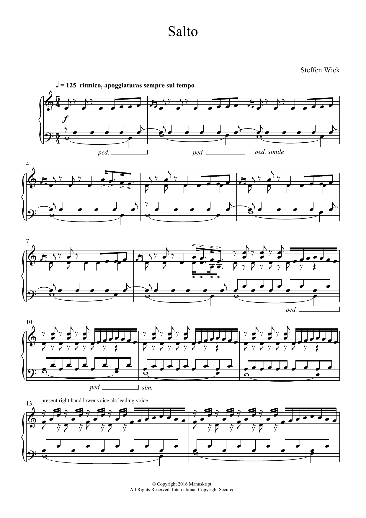 Download Steffen Wick Salto Sheet Music and learn how to play Piano PDF digital score in minutes