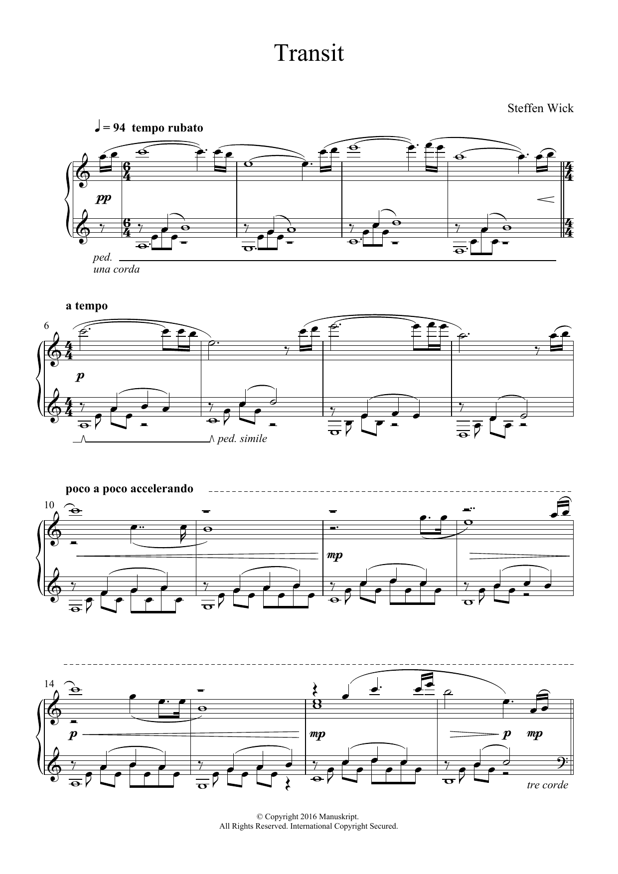 Download Steffen Wick Transit Sheet Music and learn how to play Piano PDF digital score in minutes