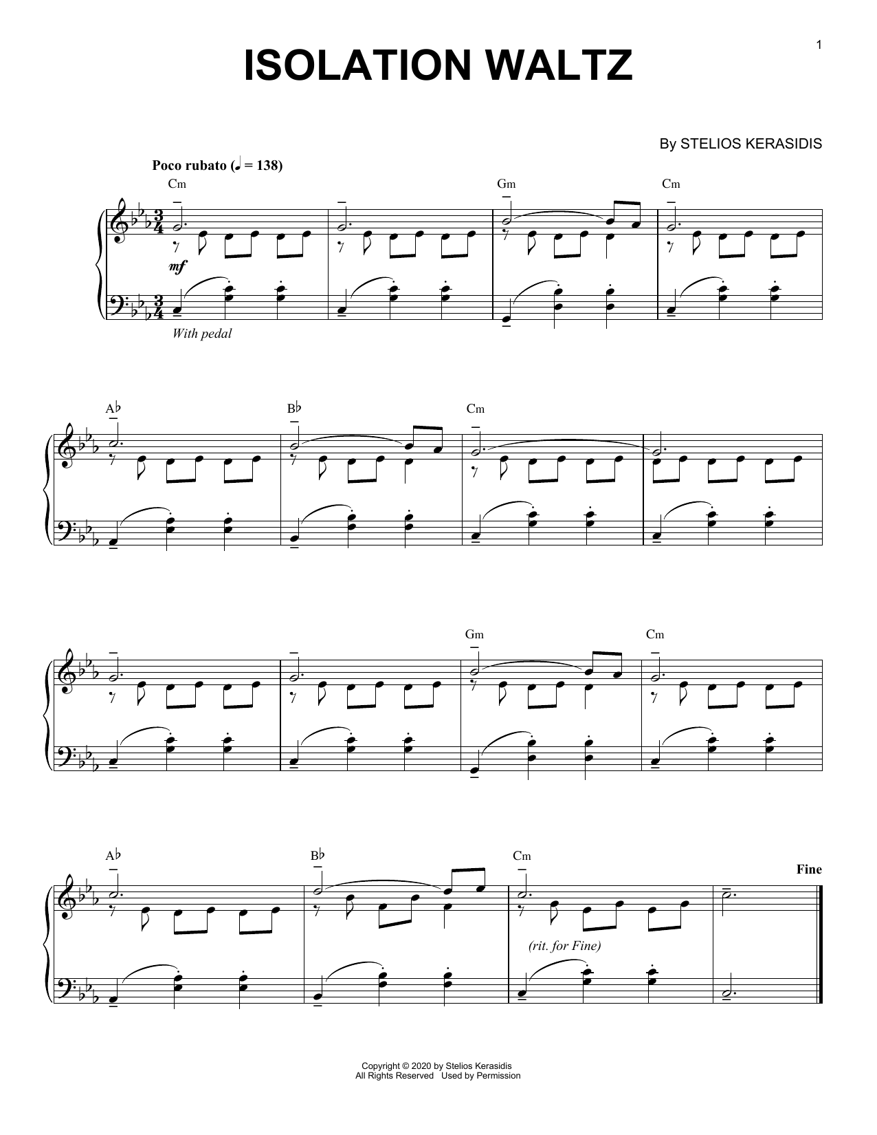 Download Stelios Kerasidis Isolation Waltz Sheet Music and learn how to play Piano Solo PDF digital score in minutes