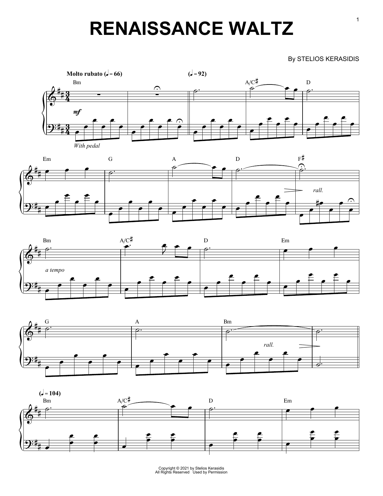 Download Stelios Kerasidis Renaissance Waltz Sheet Music and learn how to play Piano Solo PDF digital score in minutes