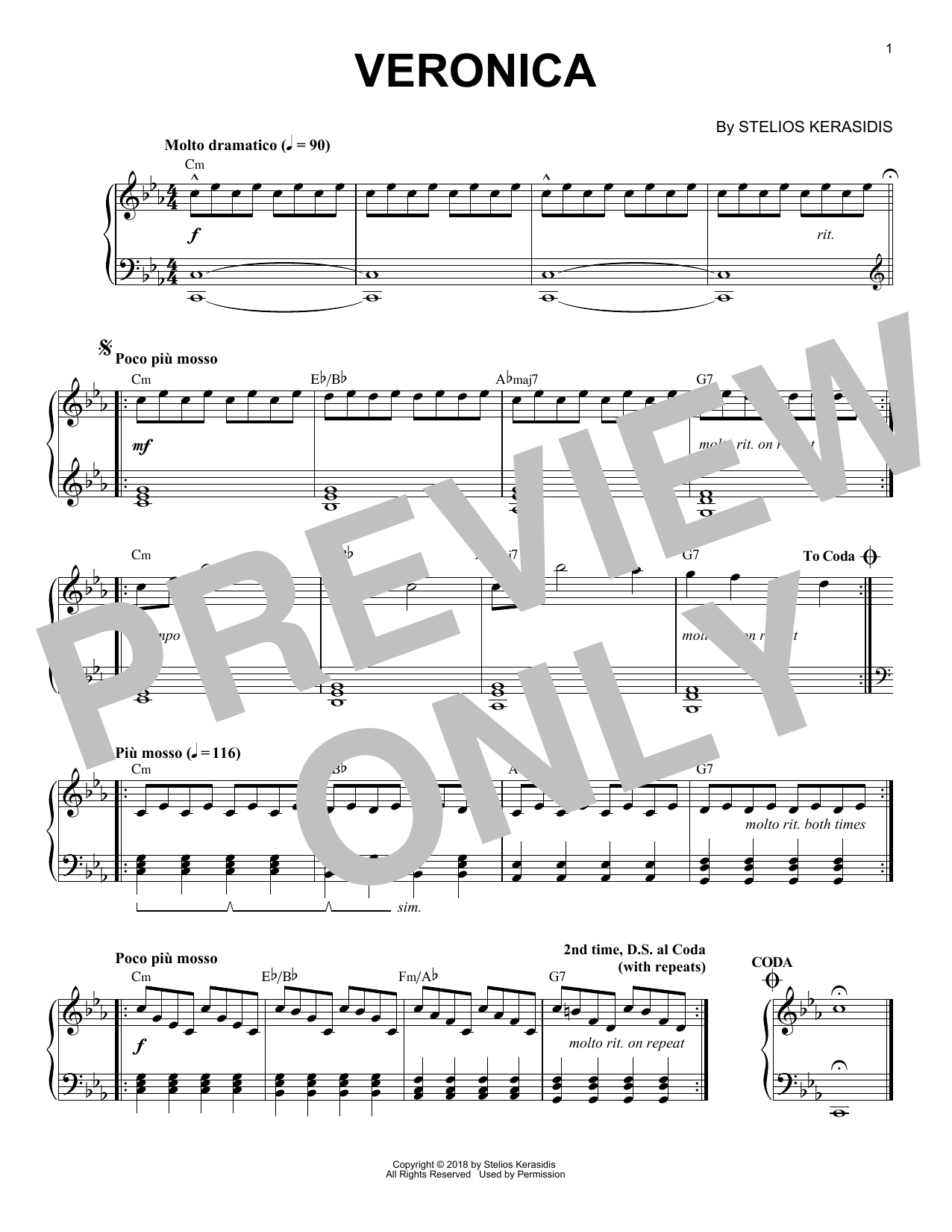 Download Stelios Kerasidis Veronica Sheet Music and learn how to play Piano Solo PDF digital score in minutes