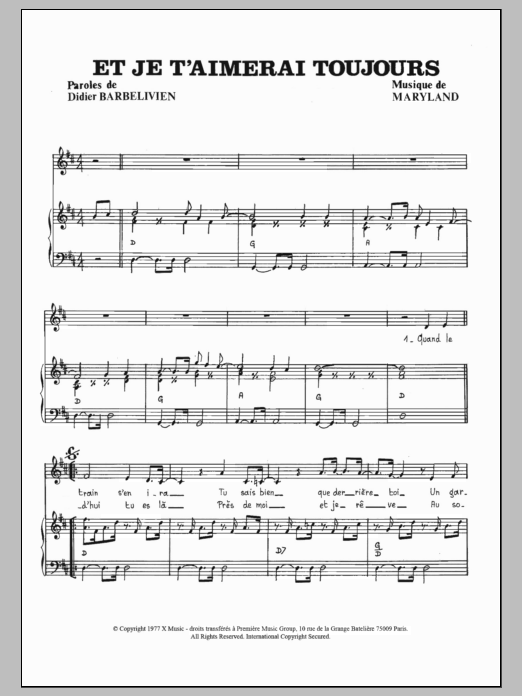Download Stephan Forman Et Je T'aimerai Toujours Sheet Music and learn how to play Piano & Vocal PDF digital score in minutes