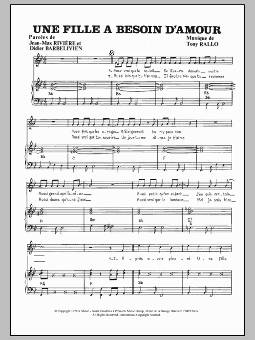 Download Stephan Forman Fille A Besoin D'amour Sheet Music and learn how to play Piano & Vocal PDF digital score in minutes