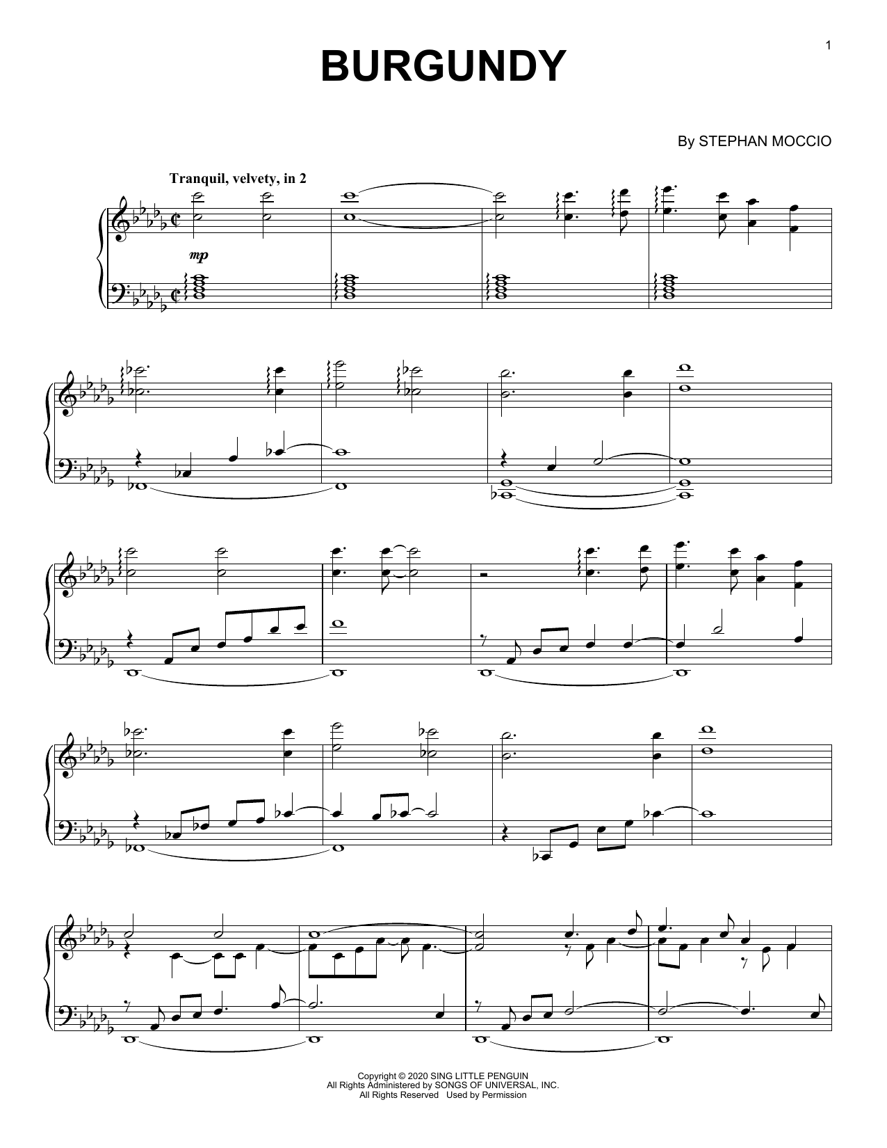 Download Stephan Moccio Burgundy Sheet Music and learn how to play Piano Solo PDF digital score in minutes