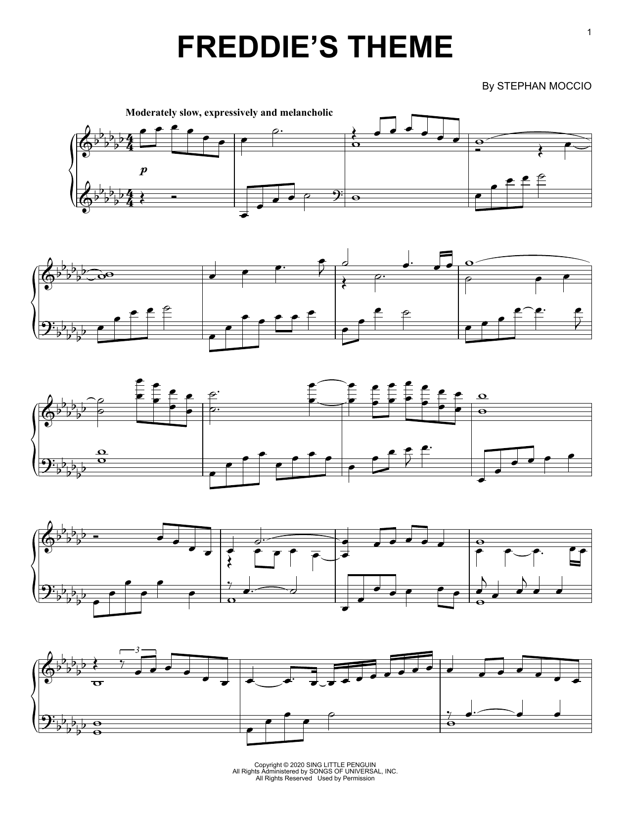 Download Stephan Moccio Freddie's Theme Sheet Music and learn how to play Piano Solo PDF digital score in minutes