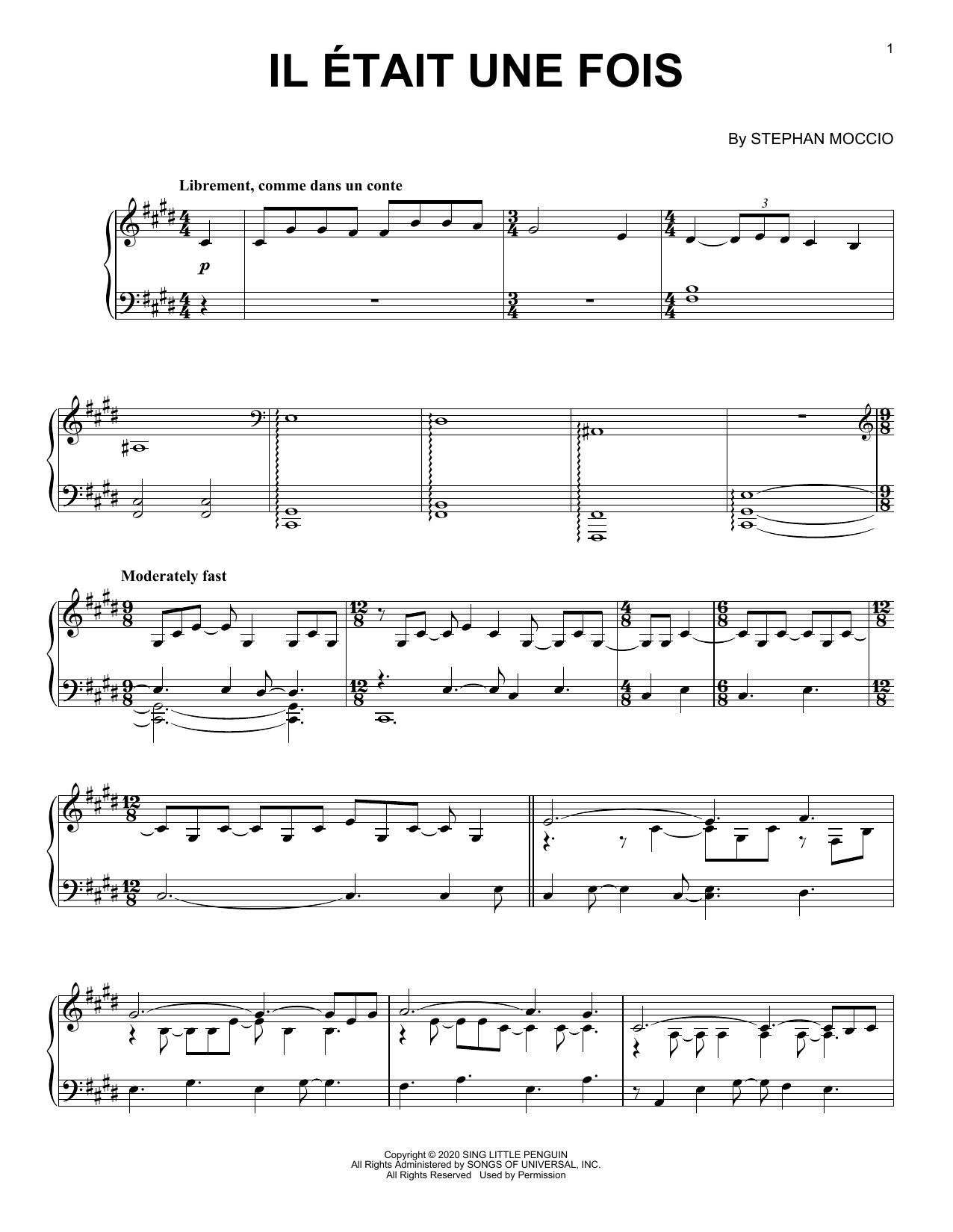 Download Stephan Moccio Il Etait Une Fois Sheet Music and learn how to play Piano Solo PDF digital score in minutes