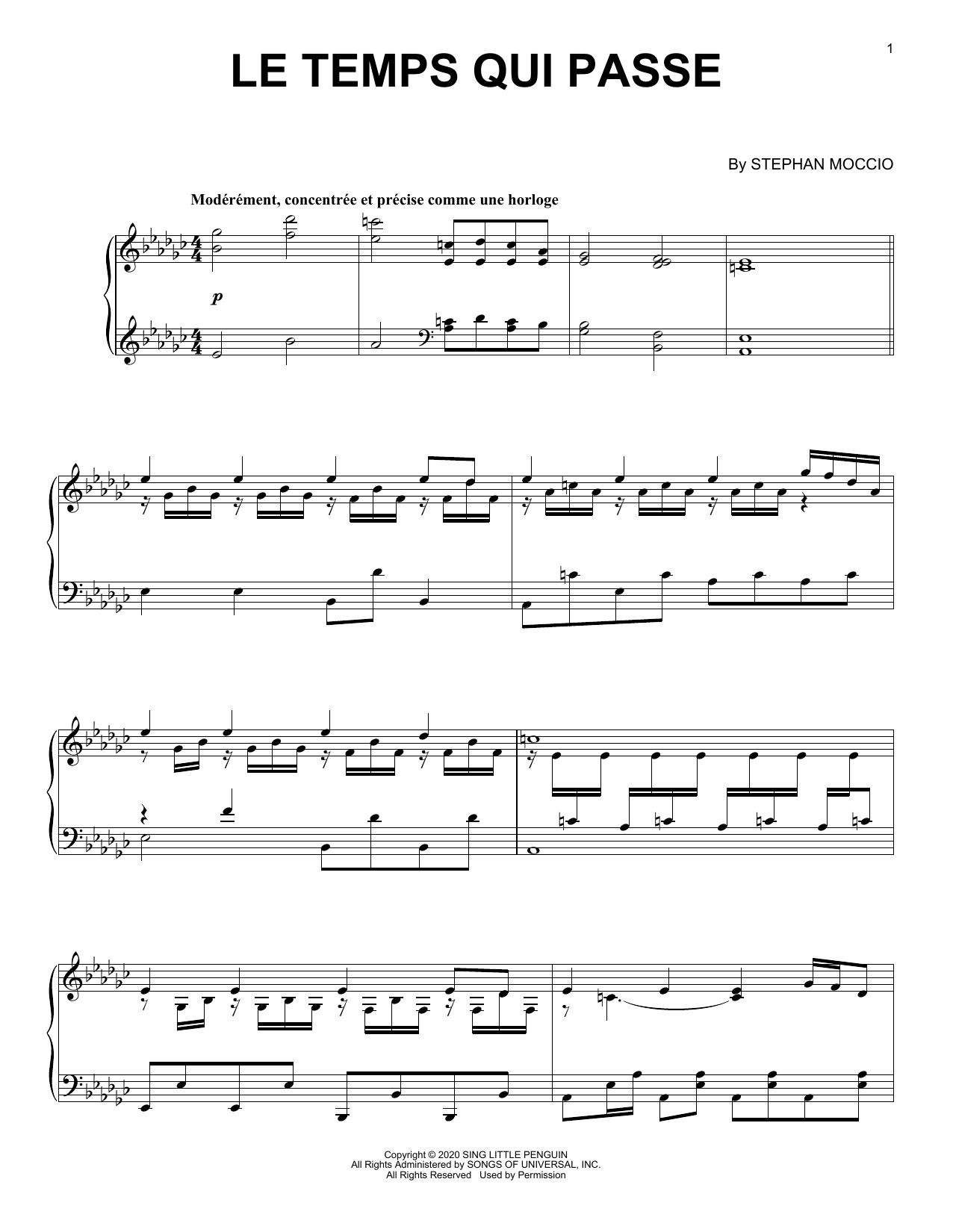 Download Stephan Moccio Le Temps Qui Passe Sheet Music and learn how to play Piano Solo PDF digital score in minutes