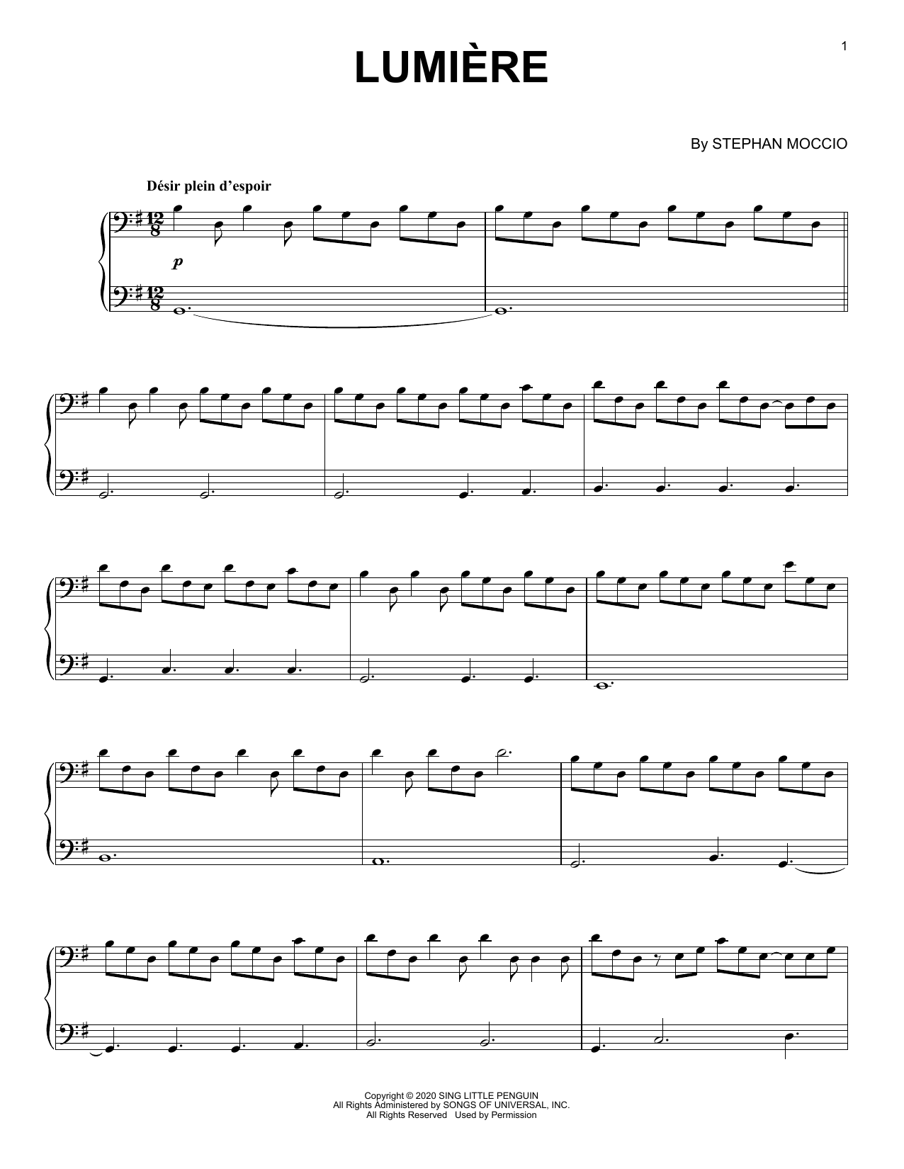 Download Stephan Moccio Lumiere Sheet Music and learn how to play Piano Solo PDF digital score in minutes