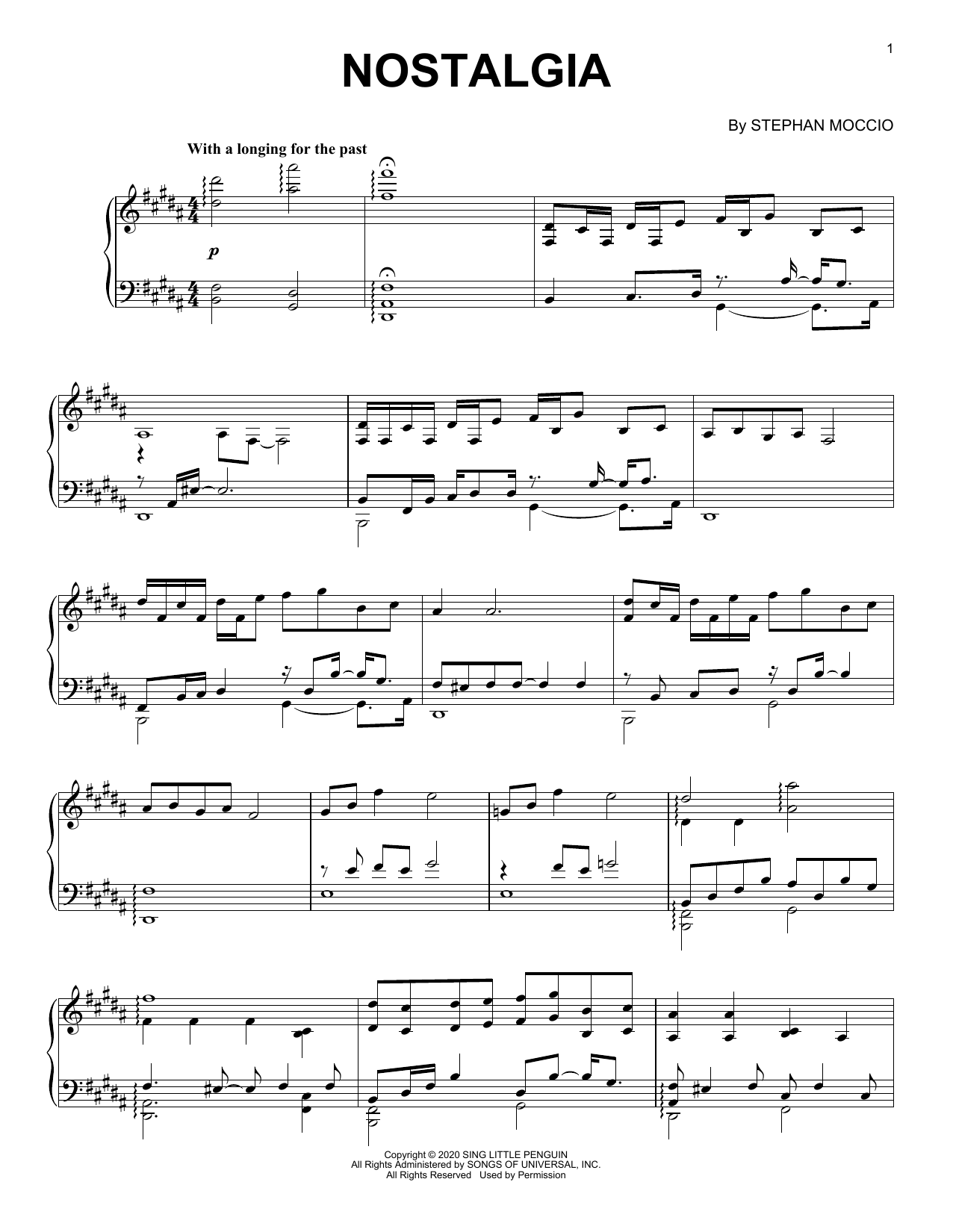 Download Stephan Moccio Nostalgia Sheet Music and learn how to play Piano Solo PDF digital score in minutes