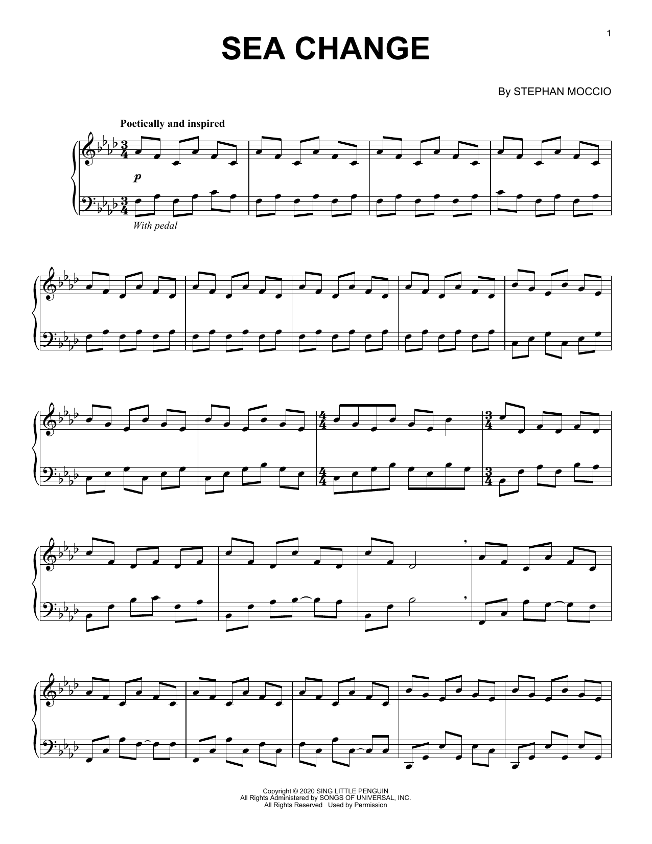 Download Stephan Moccio Sea Change Sheet Music and learn how to play Easy Piano PDF digital score in minutes