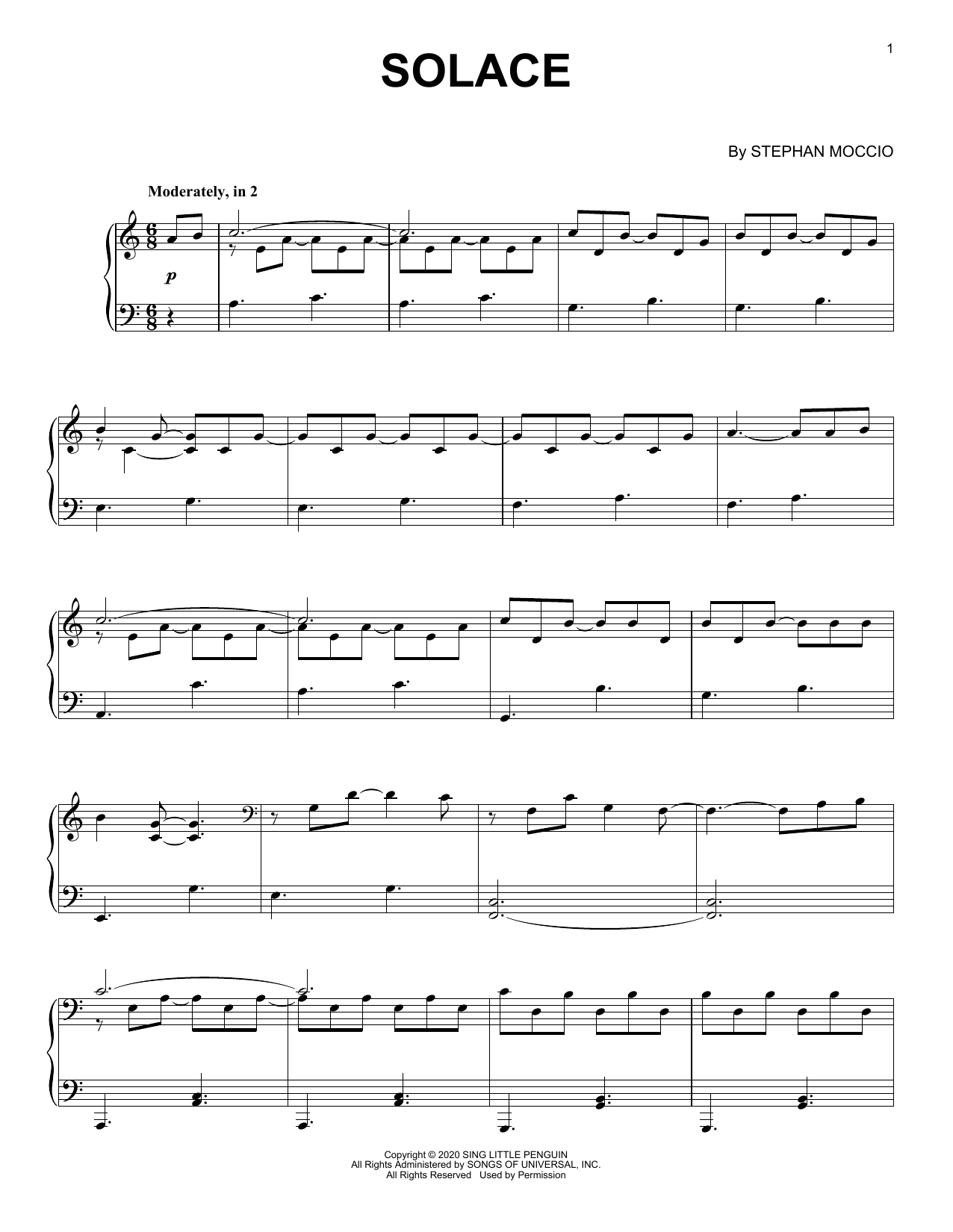 Download Stephan Moccio Solace Sheet Music and learn how to play Piano Solo PDF digital score in minutes