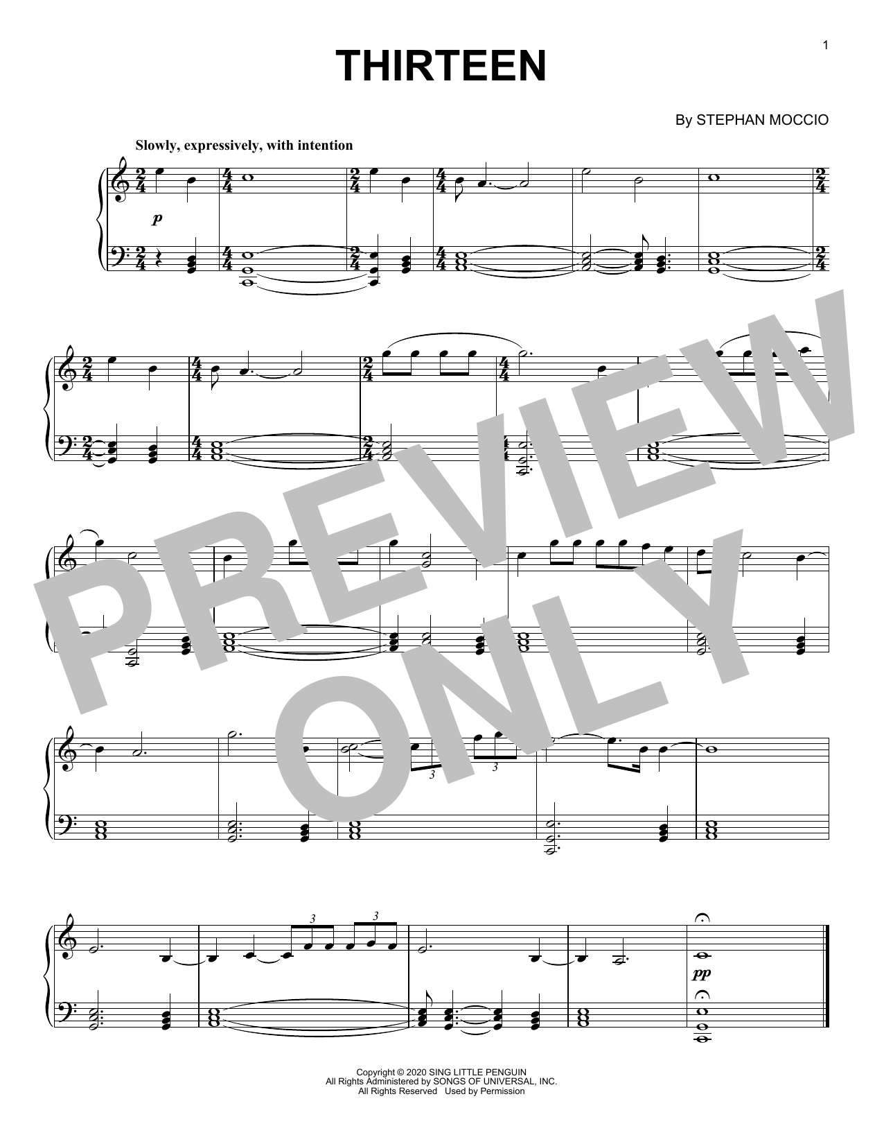 Download Stephan Moccio Thirteen Sheet Music and learn how to play Piano Solo PDF digital score in minutes