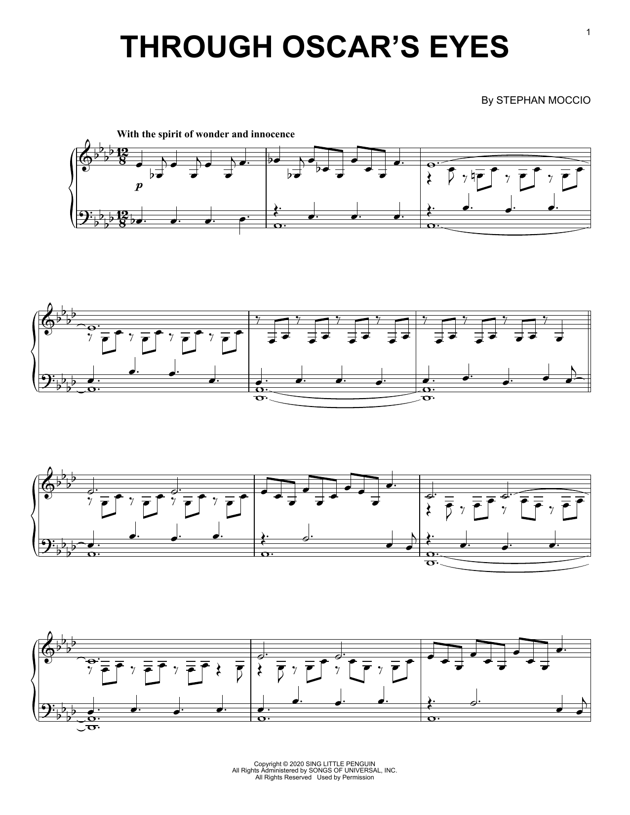 Download Stephan Moccio Through Oscar's Eyes Sheet Music and learn how to play Piano Solo PDF digital score in minutes