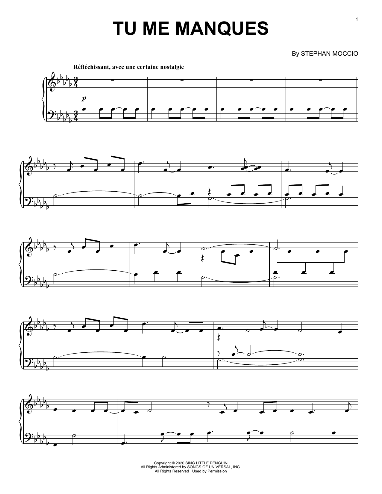 Download Stephan Moccio Tu Me Manques Sheet Music and learn how to play Piano Solo PDF digital score in minutes