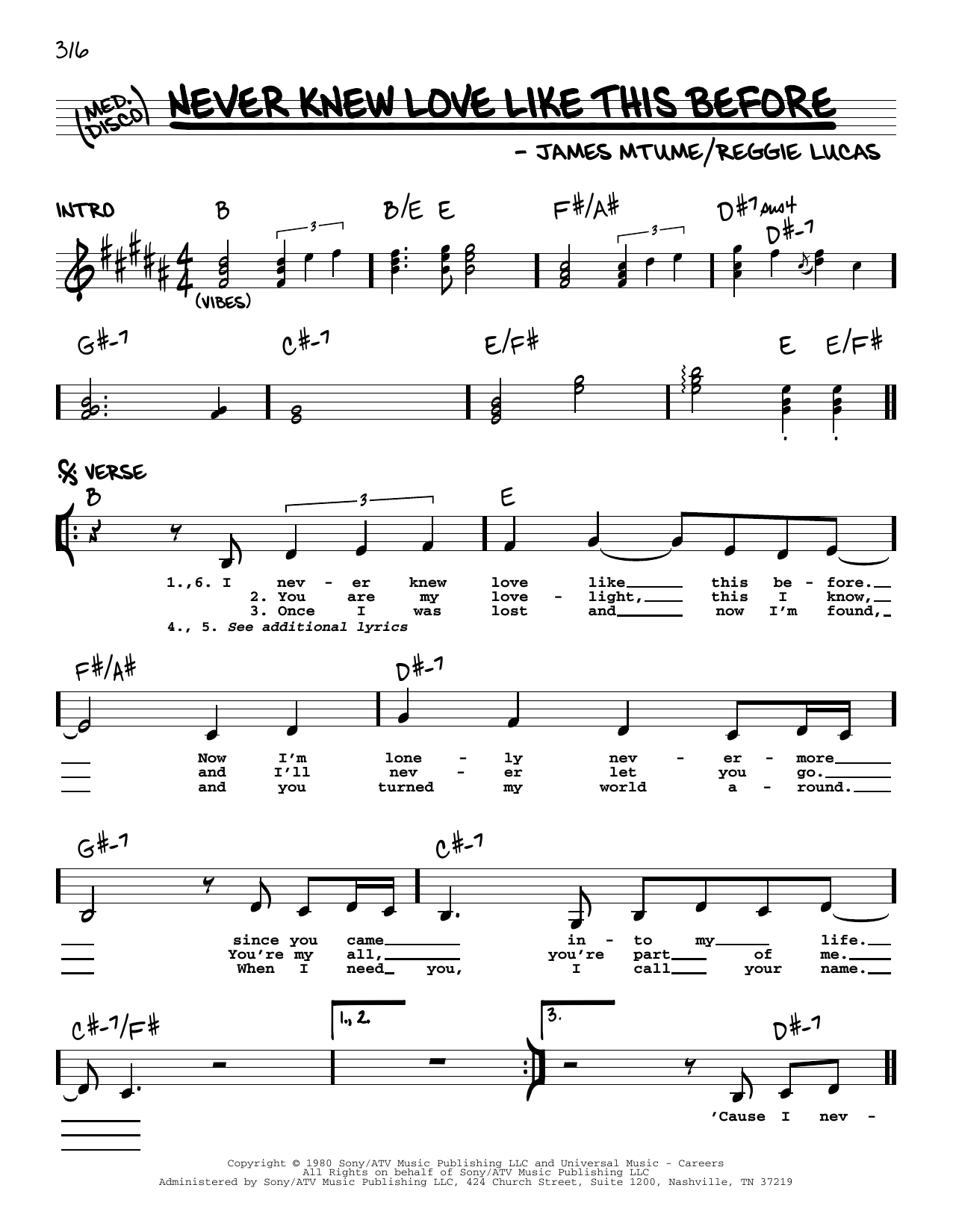 Download Stephanie Mills Never Knew Love Like This Before Sheet Music and learn how to play Real Book – Melody & Chords PDF digital score in minutes