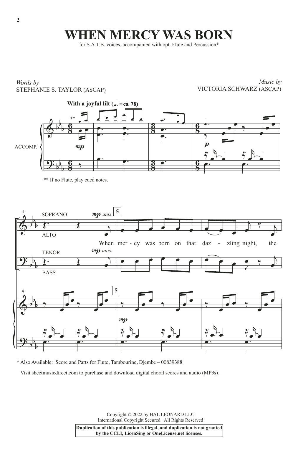 Download Stephanie S. Taylor and Victoria Schwartz When Mercy Was Born Sheet Music and learn how to play SATB Choir PDF digital score in minutes
