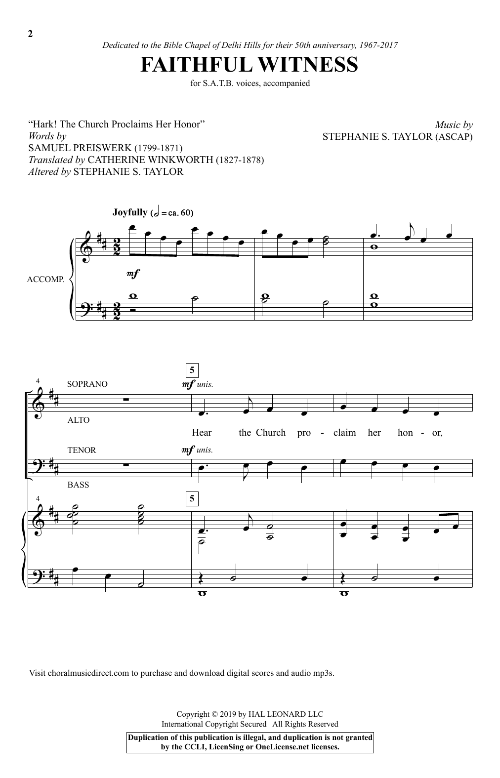 Download Stephanie S. Taylor Faithful Witness Sheet Music and learn how to play SATB Choir PDF digital score in minutes