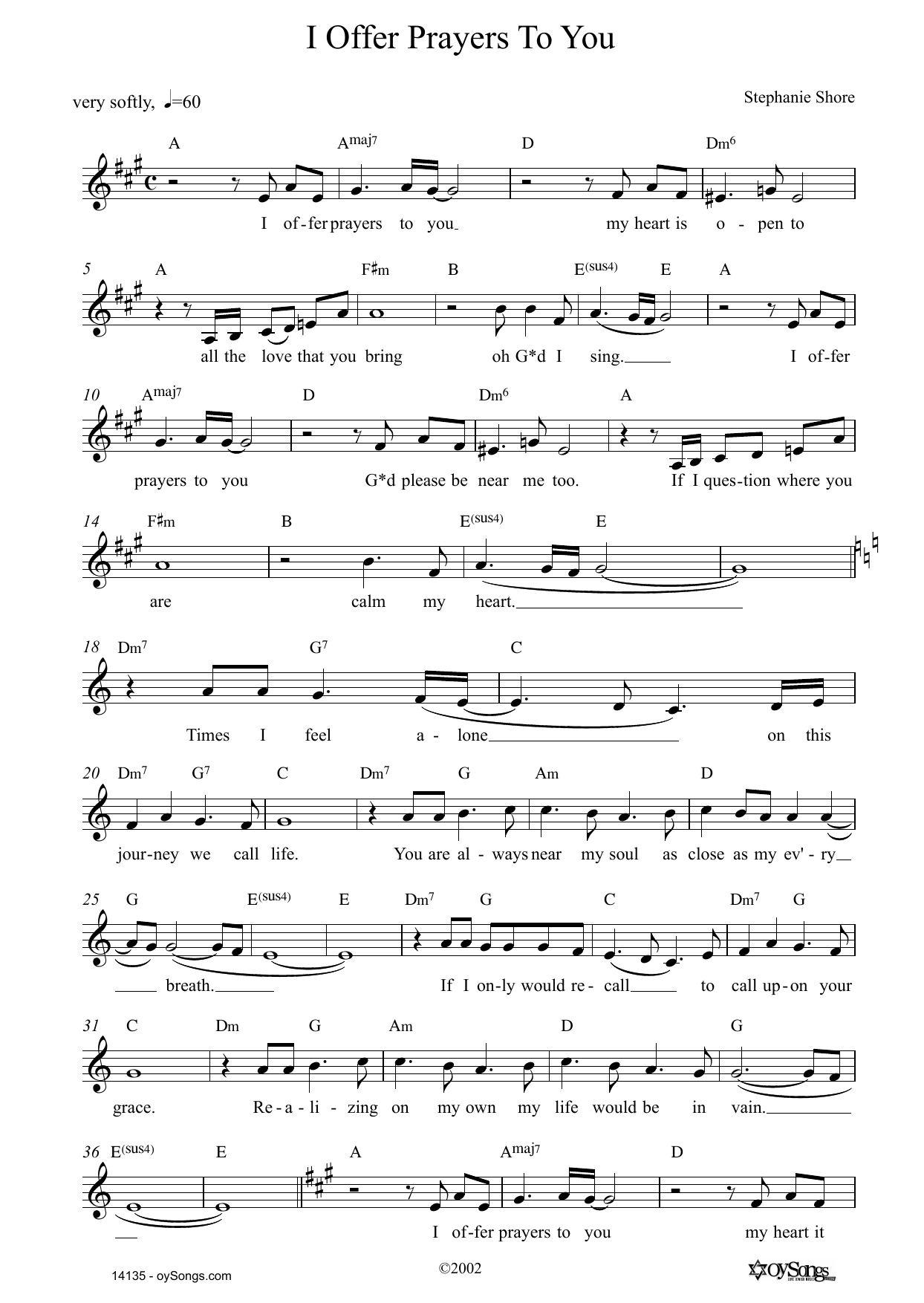 Download Stephanie Shore I Offer Prayers To You Sheet Music and learn how to play Lead Sheet / Fake Book PDF digital score in minutes