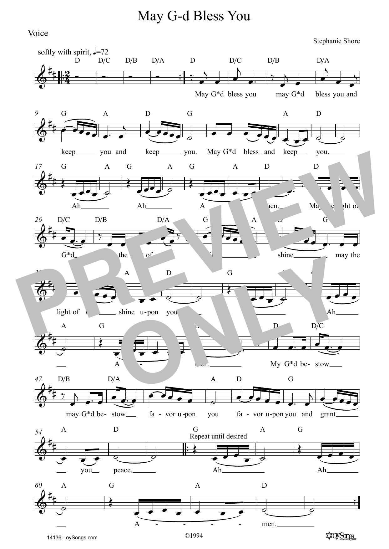 Download Stephanie Shore May G-d Bless You Sheet Music and learn how to play Lead Sheet / Fake Book PDF digital score in minutes