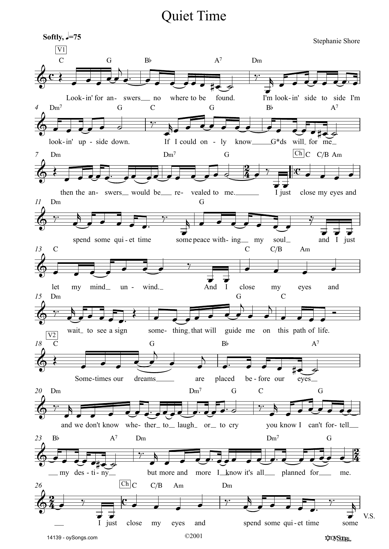 Download Stephanie Shore Quiet Time Sheet Music and learn how to play Lead Sheet / Fake Book PDF digital score in minutes