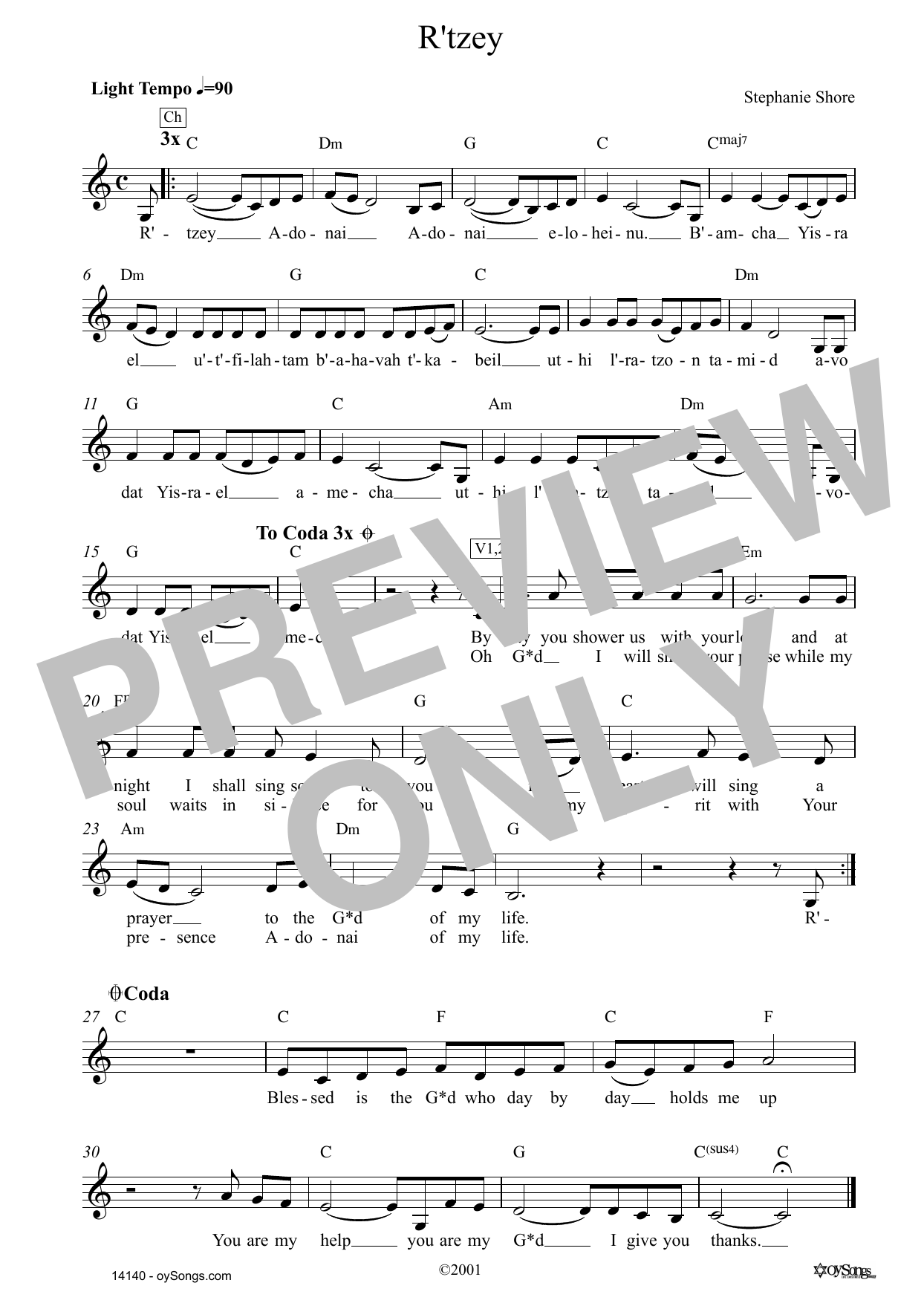 Download Stephanie Shore R'tzey Sheet Music and learn how to play Lead Sheet / Fake Book PDF digital score in minutes