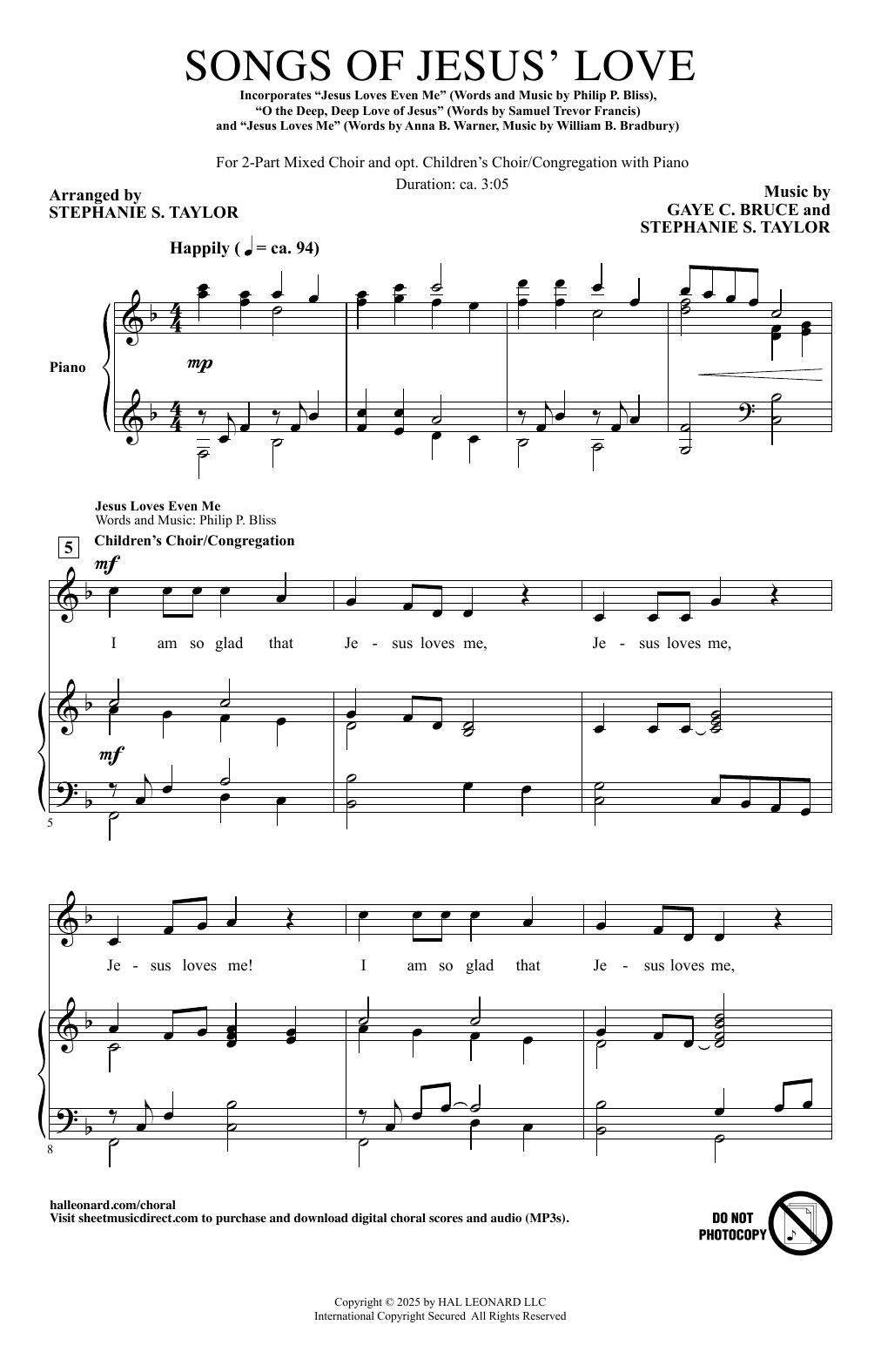 Download Stephanie Taylor Songs Of Jesus' Love Sheet Music and learn how to play 2-Part Choir PDF digital score in minutes