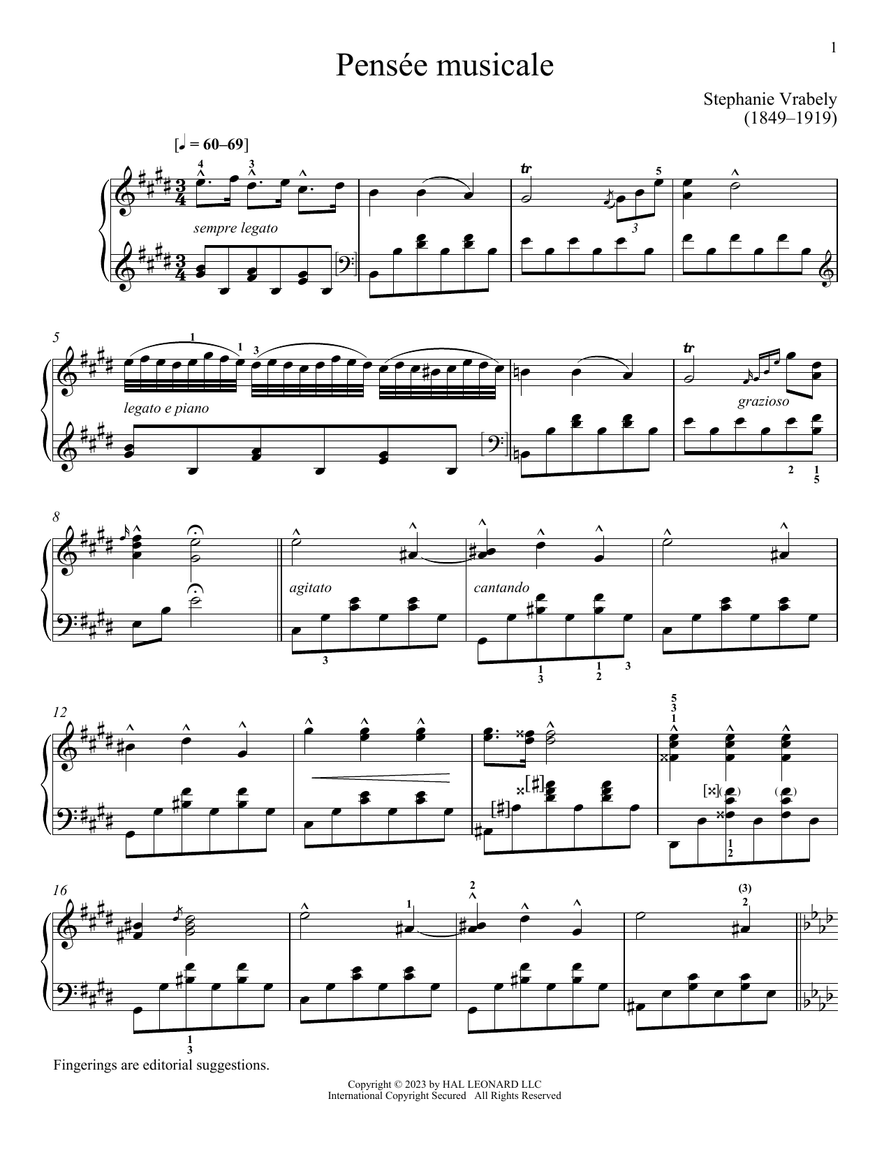 Download Stephanie Vrabley Pensee musicale Sheet Music and learn how to play Piano Solo PDF digital score in minutes