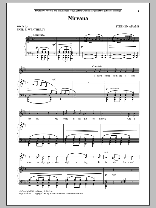 Download Stephen Adams Nirvana Sheet Music and learn how to play Piano & Vocal PDF digital score in minutes