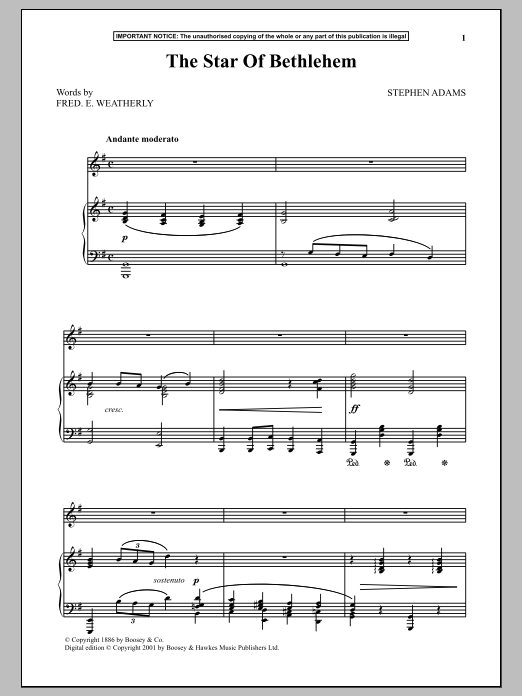 Download Stephen Adams The Star Of Bethlehem Sheet Music and learn how to play Piano & Vocal PDF digital score in minutes