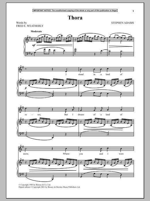Download Stephen Adams Thora Sheet Music and learn how to play Piano & Vocal PDF digital score in minutes