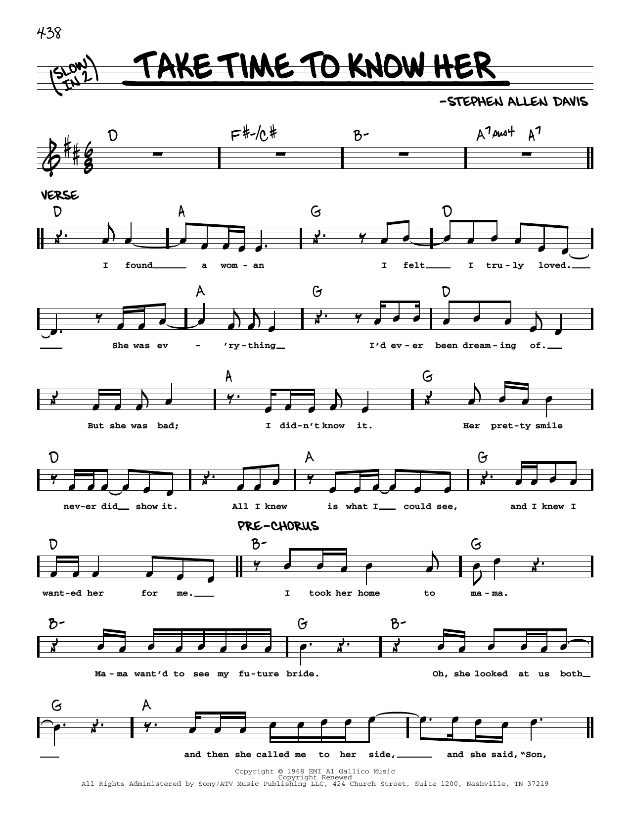 Download Stephen Allen Davis Take Time To Know Her Sheet Music and learn how to play Real Book – Melody & Chords PDF digital score in minutes