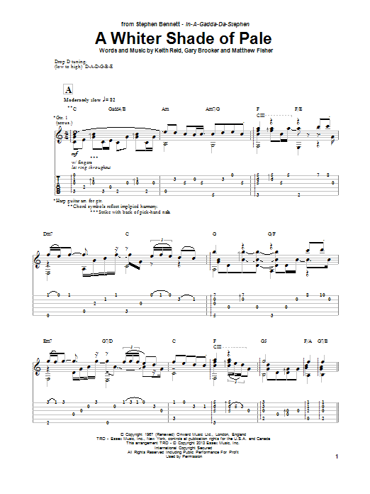 Download Stephen Bennett A Whiter Shade Of Pale Sheet Music and learn how to play Guitar Tab PDF digital score in minutes