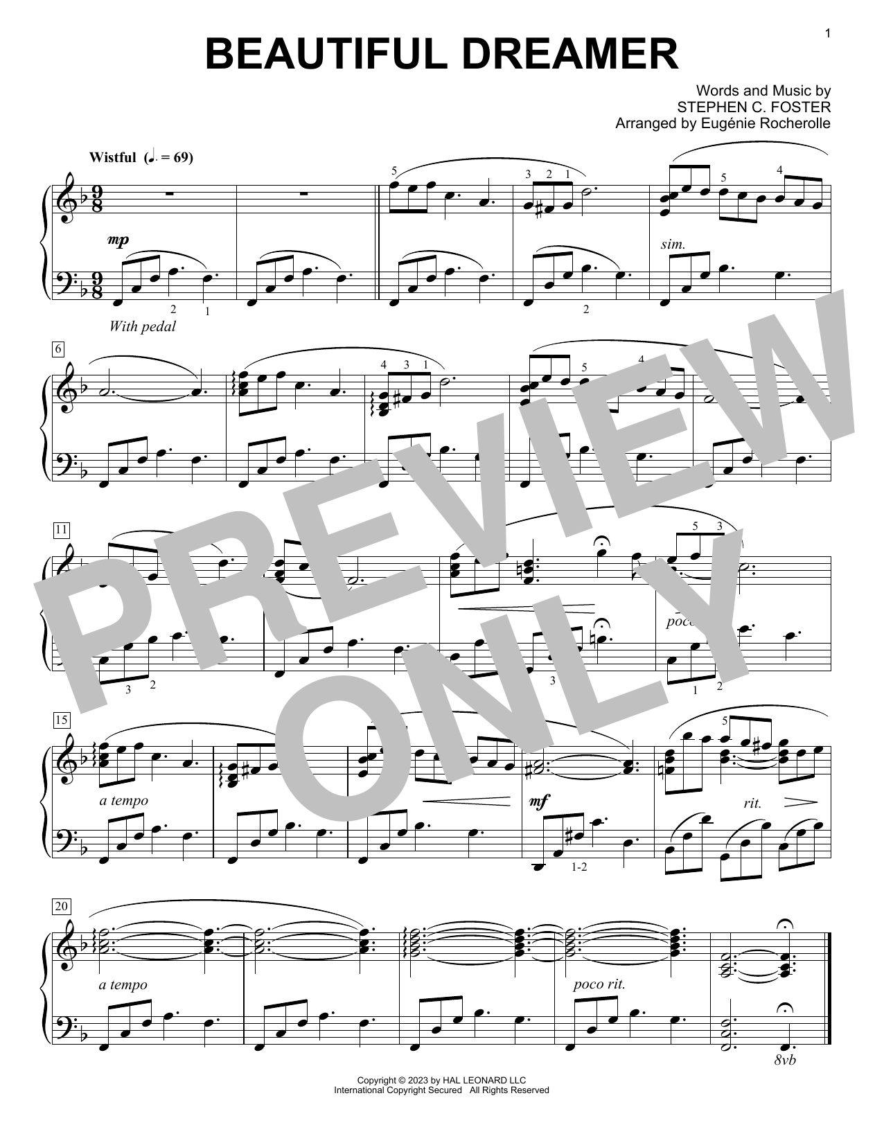 Download Stephen C. Foster Beautiful Dreamer (arr. Eugénie Rocherolle) Sheet Music and learn how to play Piano Solo PDF digital score in minutes