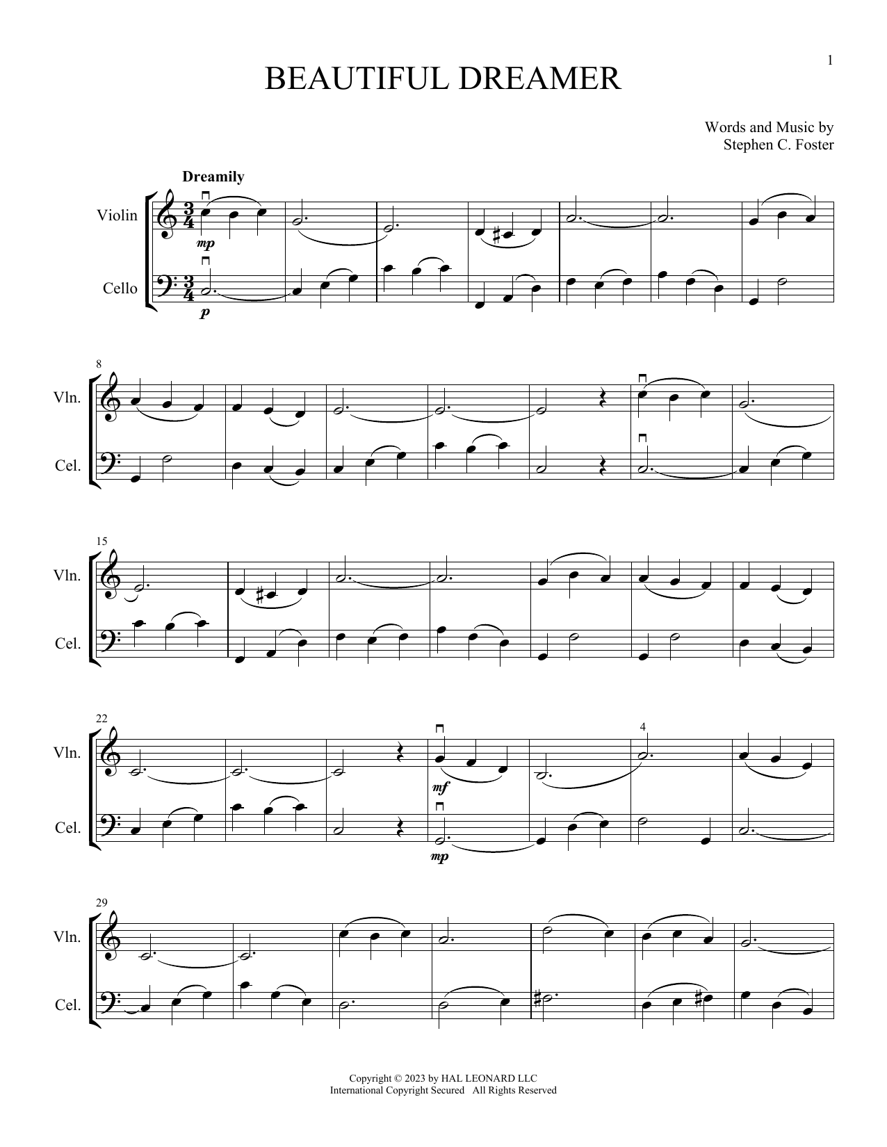 Download Stephen C. Foster Beautiful Dreamer (arr. Michelle Hynson) Sheet Music and learn how to play Instrumental Duet PDF digital score in minutes