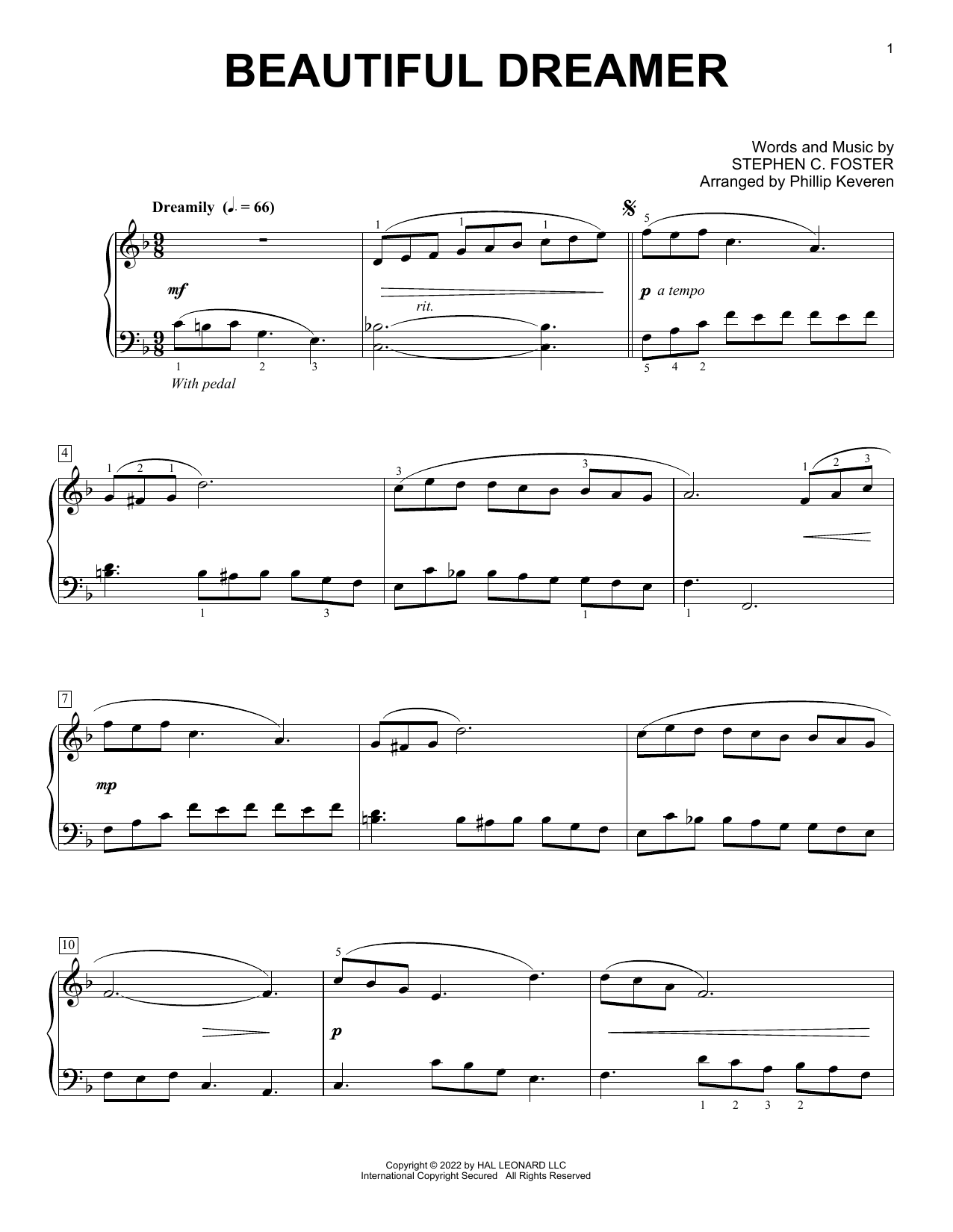 Download Stephen C. Foster Beautiful Dreamer (arr. Phillip Keveren) Sheet Music and learn how to play Piano Solo PDF digital score in minutes