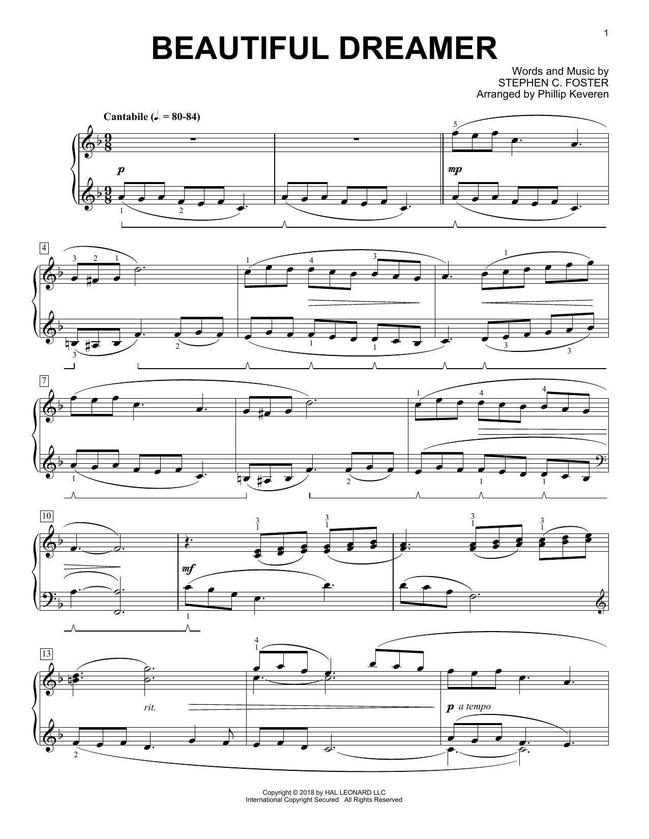 Download Phillip Keveren Beautiful Dreamer Sheet Music and learn how to play Piano PDF digital score in minutes