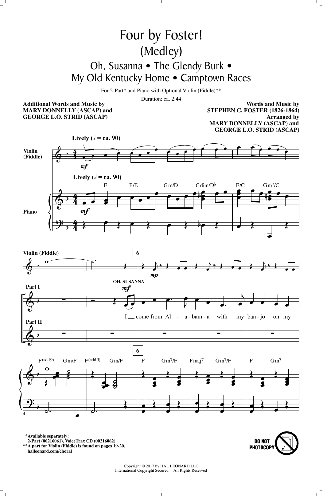 Download George L.O. Strid Oh, Susanna Sheet Music and learn how to play 2-Part Choir PDF digital score in minutes