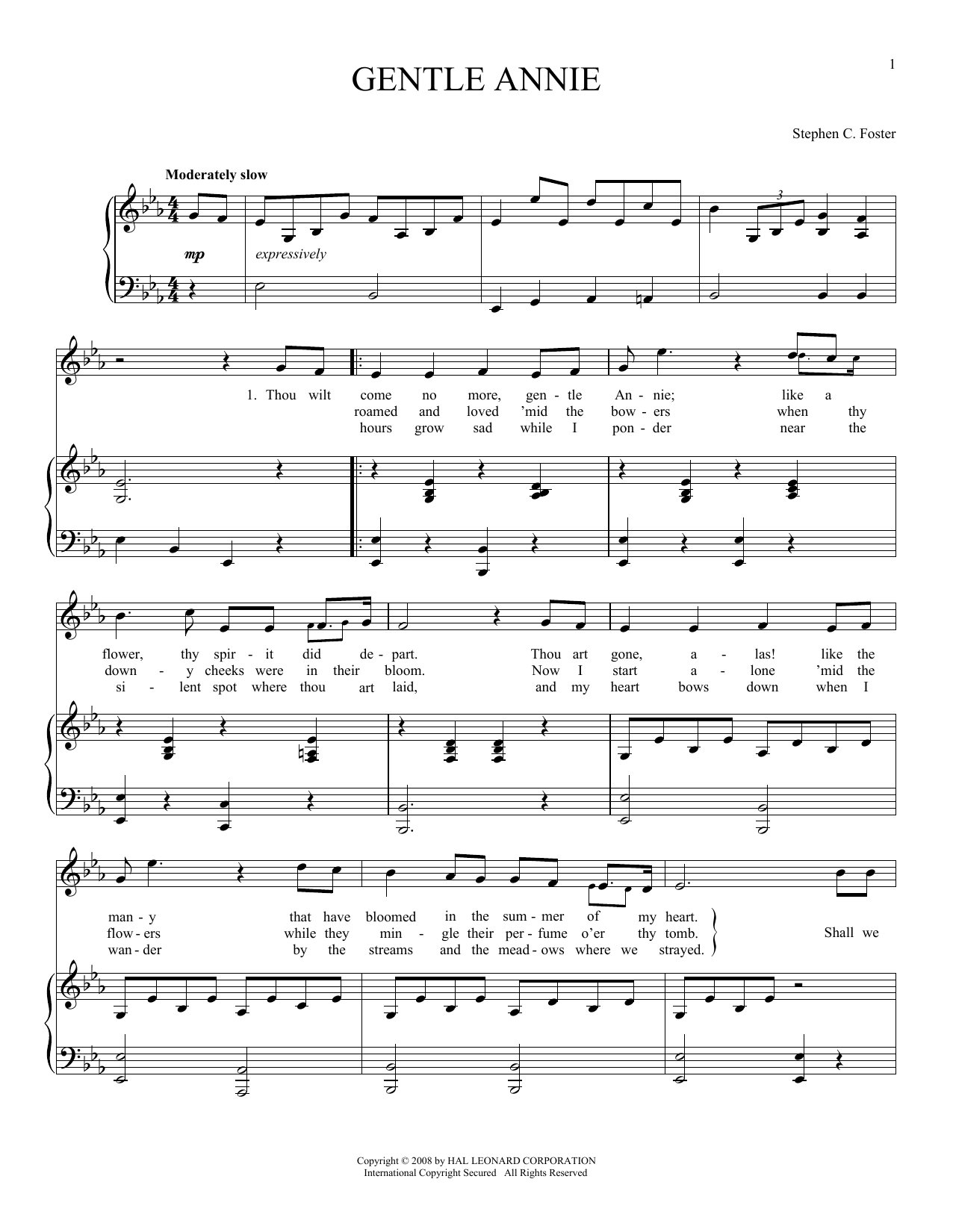 Download Stephen C. Foster Gentle Annie Sheet Music and learn how to play Piano & Vocal PDF digital score in minutes