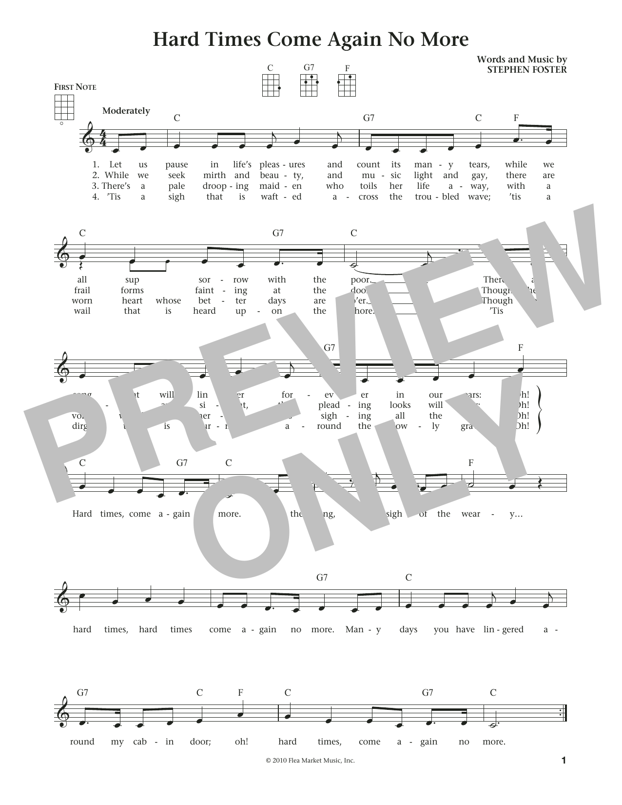 Download Stephen C. Foster Hard Times Come Again No More Sheet Music and learn how to play Ukulele PDF digital score in minutes