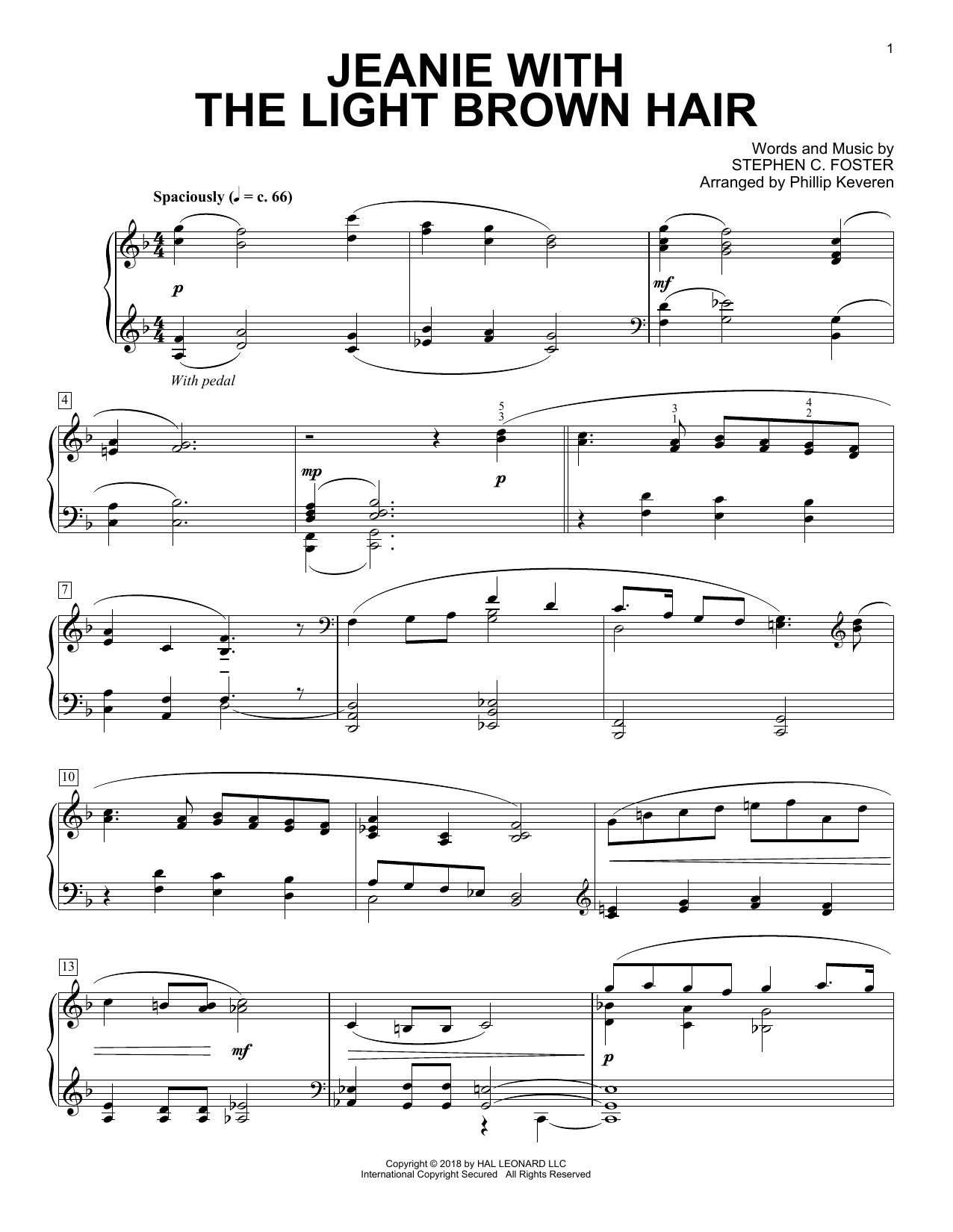Download Phillip Keveren Jeanie With The Light Brown Hair Sheet Music and learn how to play Piano PDF digital score in minutes