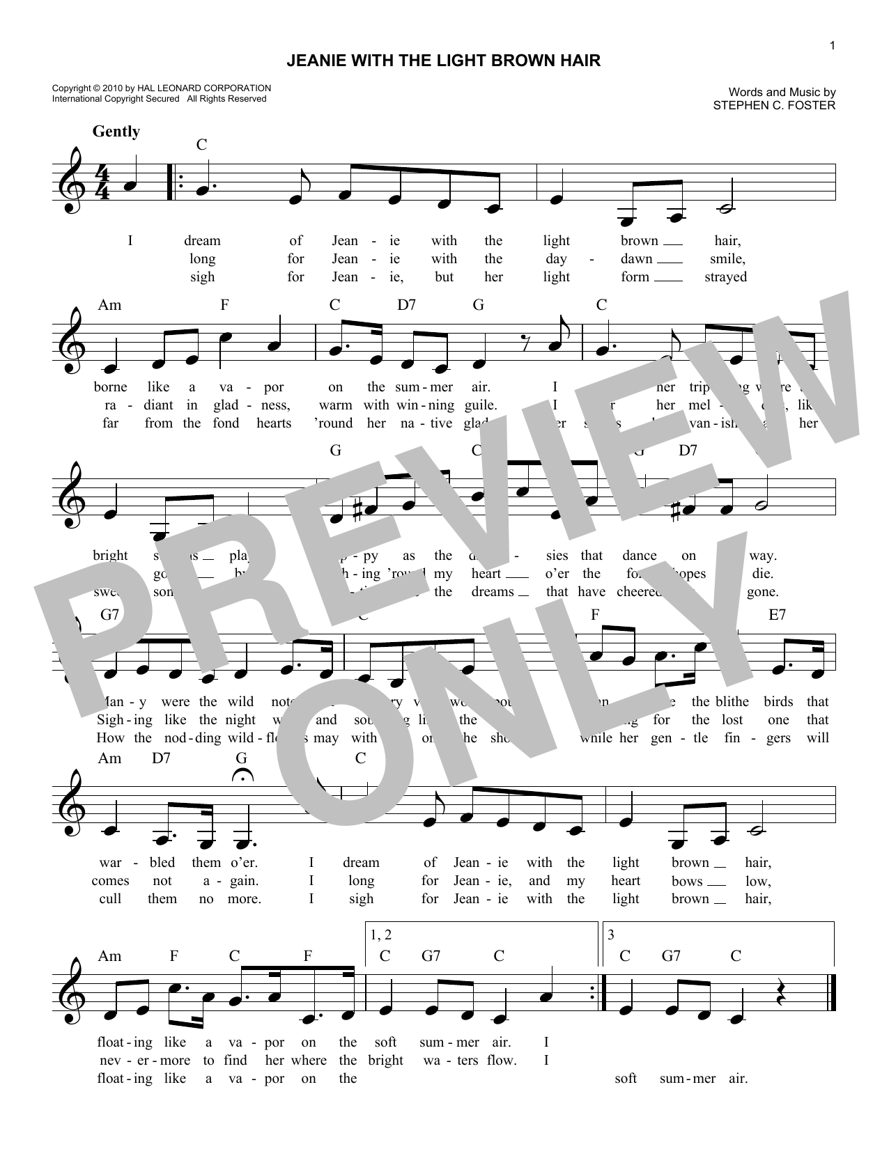 Download Stephen C. Foster Jeanie With The Light Brown Hair Sheet Music and learn how to play Flute Solo PDF digital score in minutes