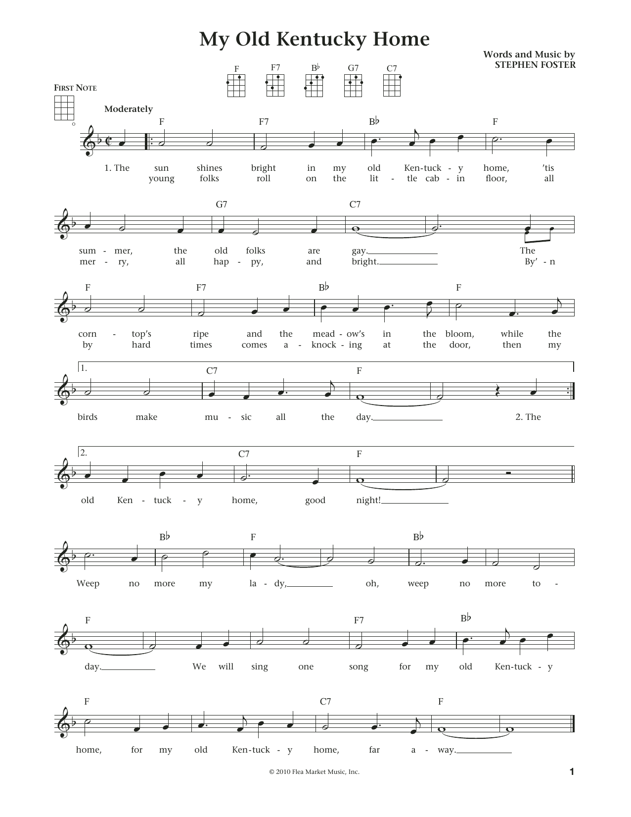 Download Stephen C. Foster My Old Kentucky Home Sheet Music and learn how to play Ukulele PDF digital score in minutes