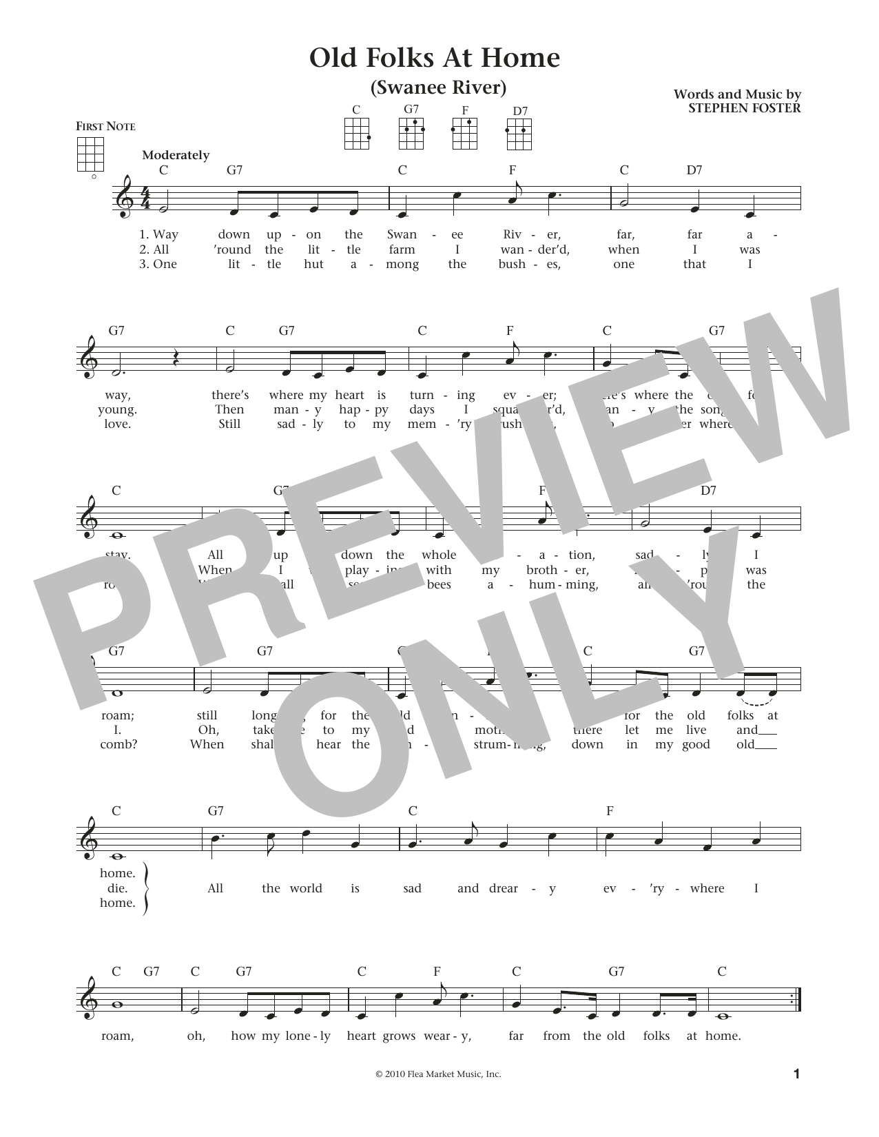 Download Stephen C. Foster Old Folks At Home (Swanee River) Sheet Music and learn how to play Ukulele PDF digital score in minutes