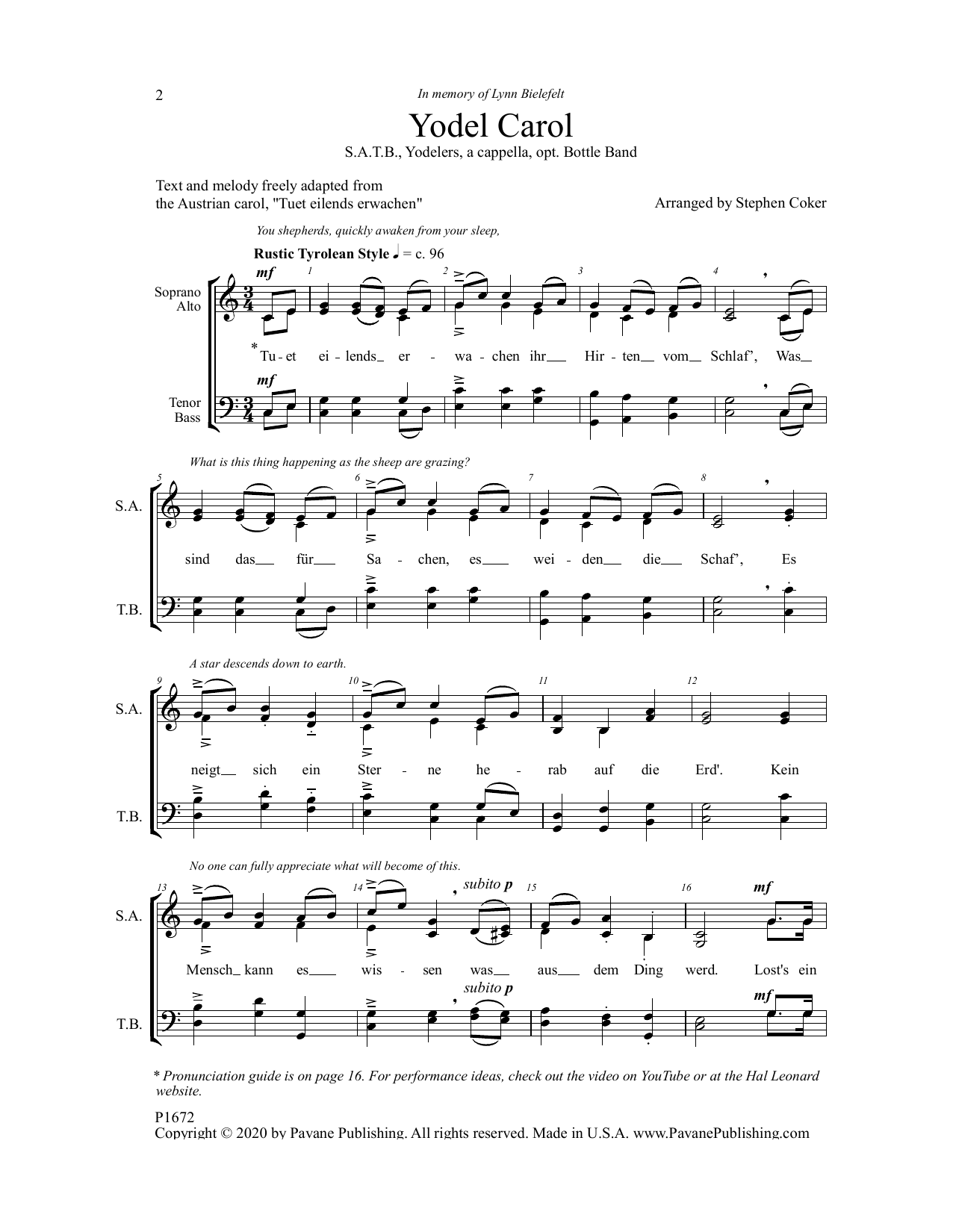 Download Stephen Coker Yodel Carol Sheet Music and learn how to play SATB Choir PDF digital score in minutes