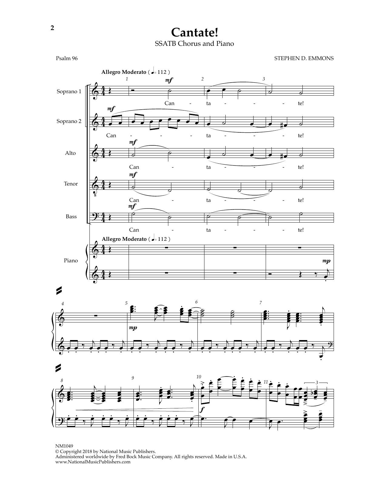 Download Stephen D. Emmons Cantate! Sheet Music and learn how to play SSATB Choir PDF digital score in minutes