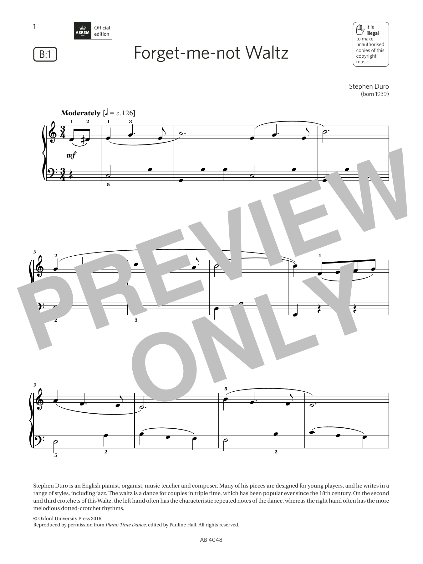 Download Stephen Duro Forget-me-not Waltz (Grade 2, list B1, from the ABRSM Piano Syllabus 2023 & 2024 Sheet Music and learn how to play Piano Solo PDF digital score in minutes