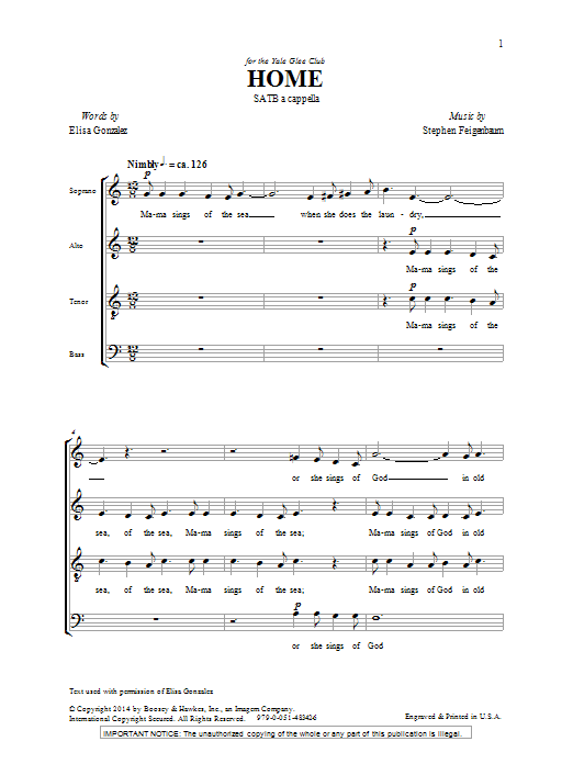 Download Stephen Feigenbaum Home Sheet Music and learn how to play SATB PDF digital score in minutes