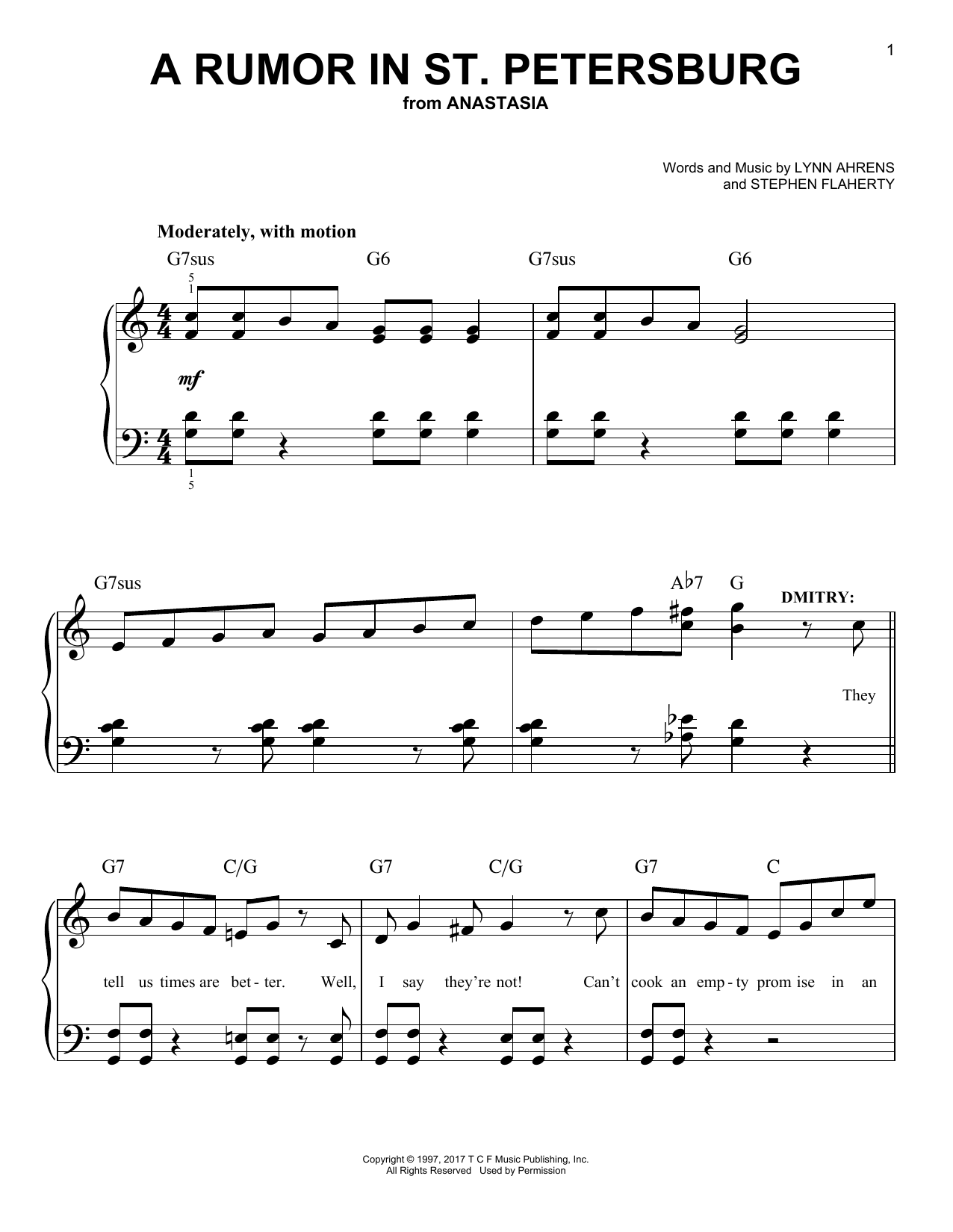 Download Stephen Flaherty A Rumor In St. Petersburg Sheet Music and learn how to play Easy Piano PDF digital score in minutes