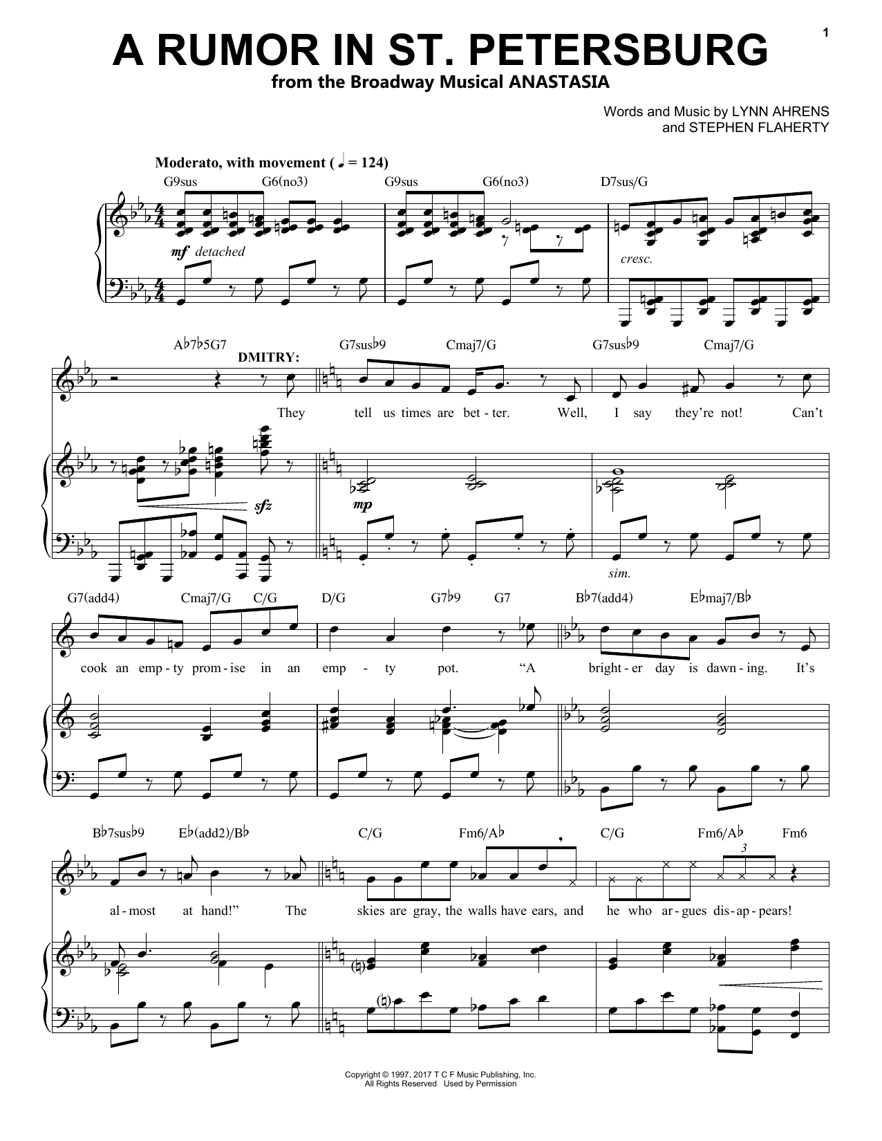 Download Stephen Flaherty A Rumor In St. Petersburg Sheet Music and learn how to play Piano & Vocal PDF digital score in minutes