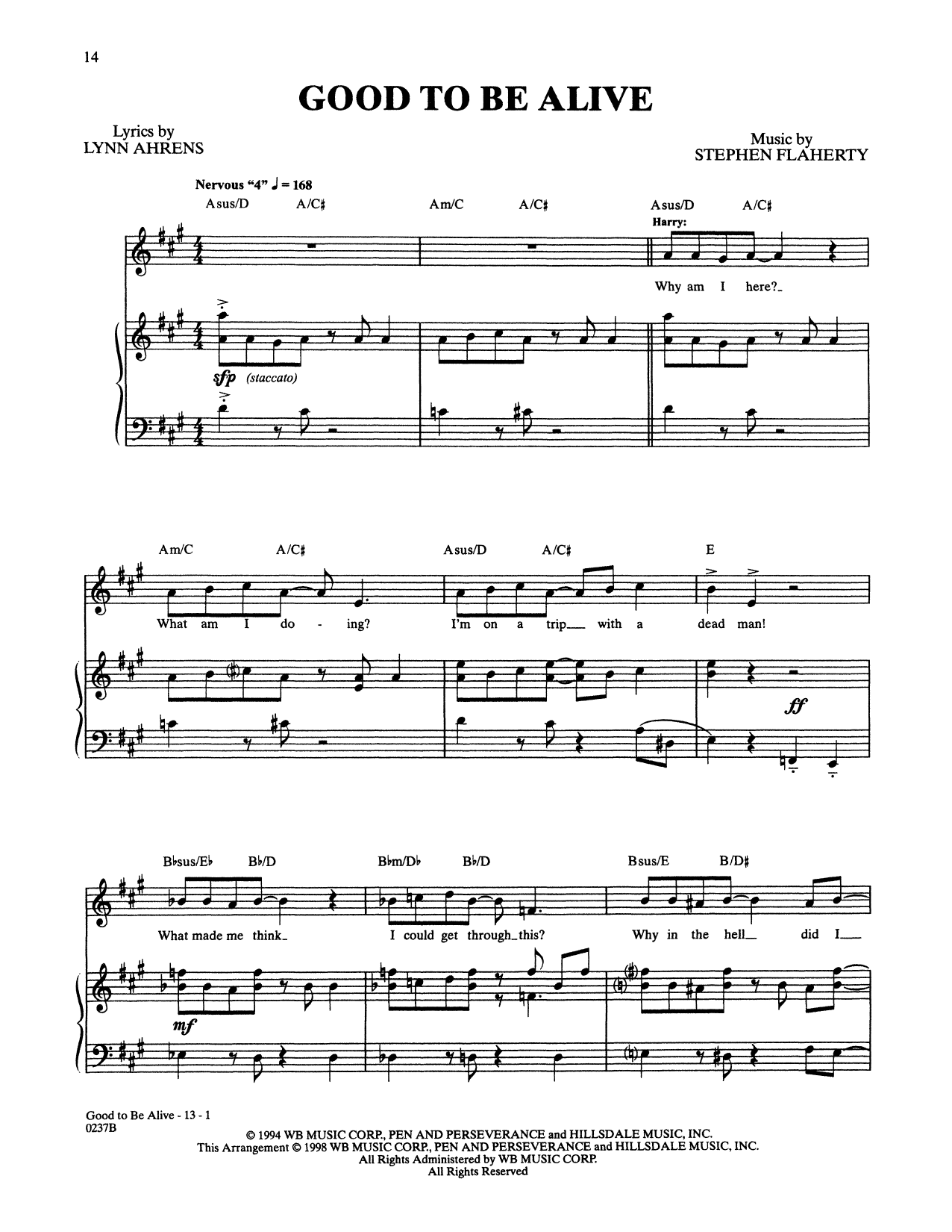 Download Stephen Flaherty and Lynn Ahrens Good To Be Alive (from Lucky Stiff) Sheet Music and learn how to play Piano & Vocal PDF digital score in minutes